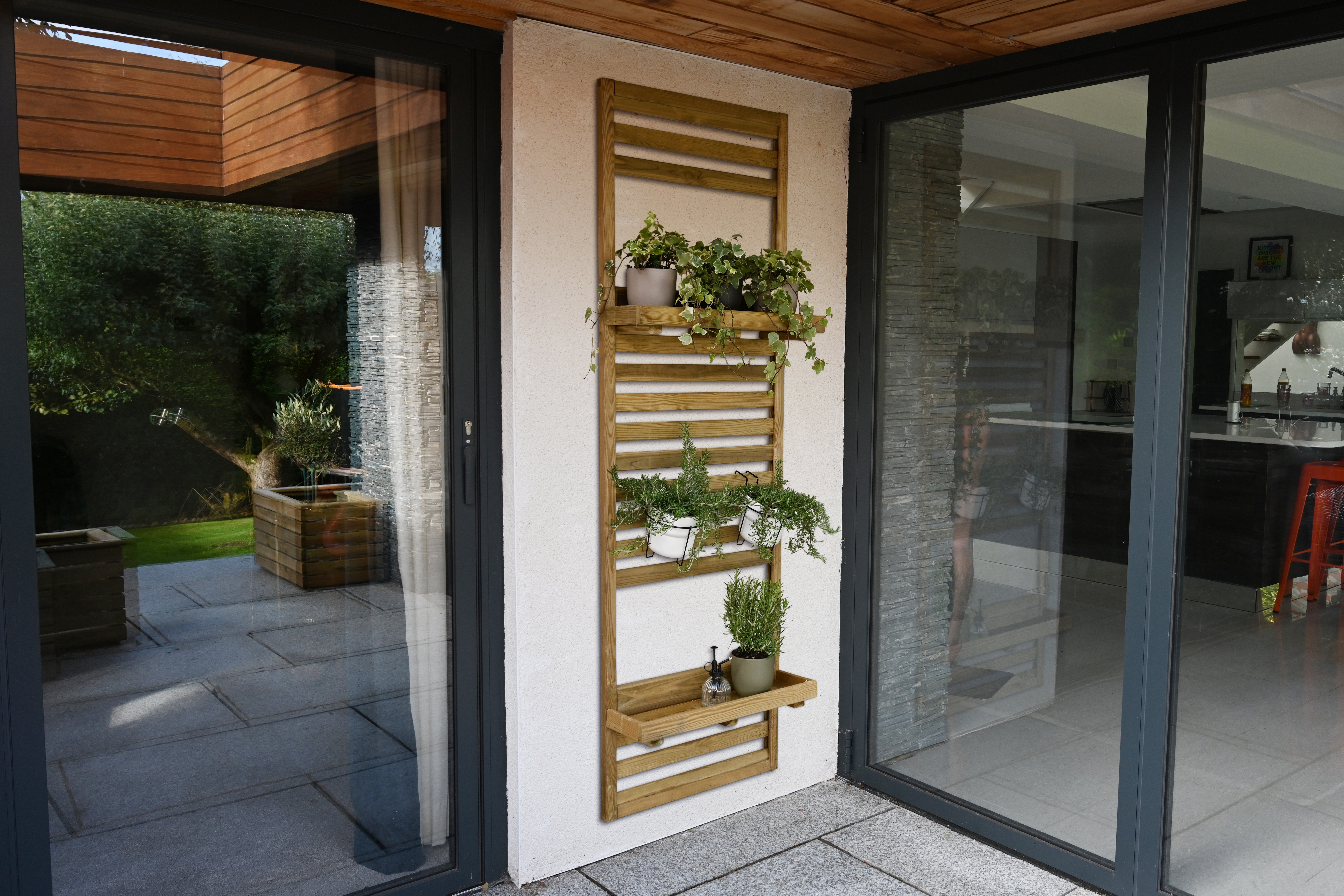 Image of Forest Garden Slatted Wall Planter with 2 Shelves - 600 x 1800mm