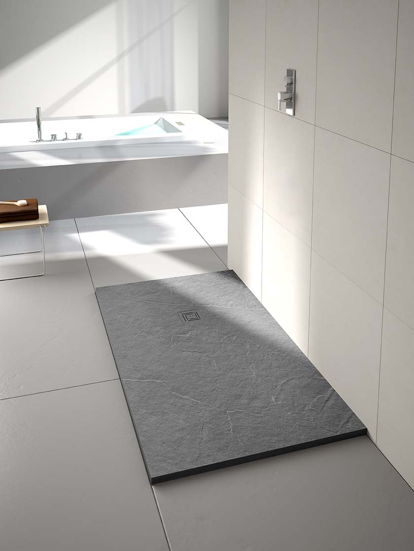 Image of Nexa By Merlyn 30mm Rectangular Slate Fossil Grey Shower Tray - 1000 x 800mm