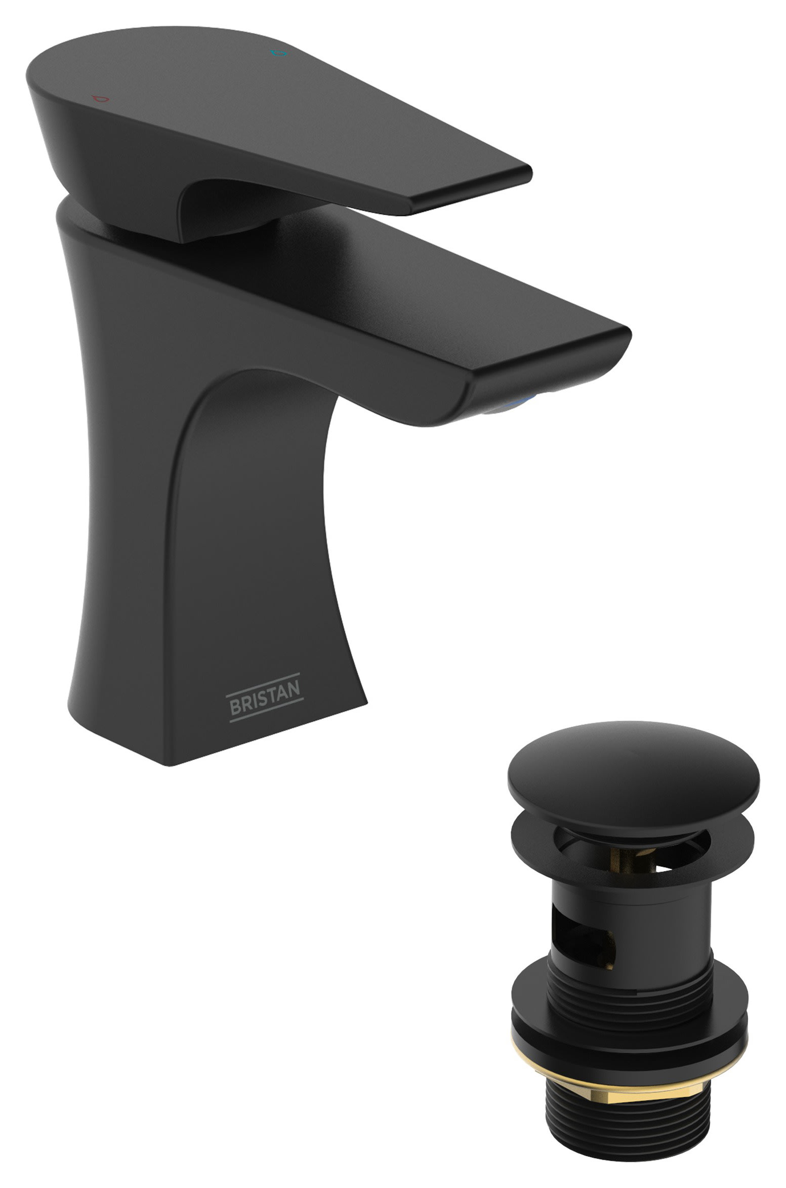 Bristan Hourglass Mono Basin Mixer Tap with Clicker Waste Black