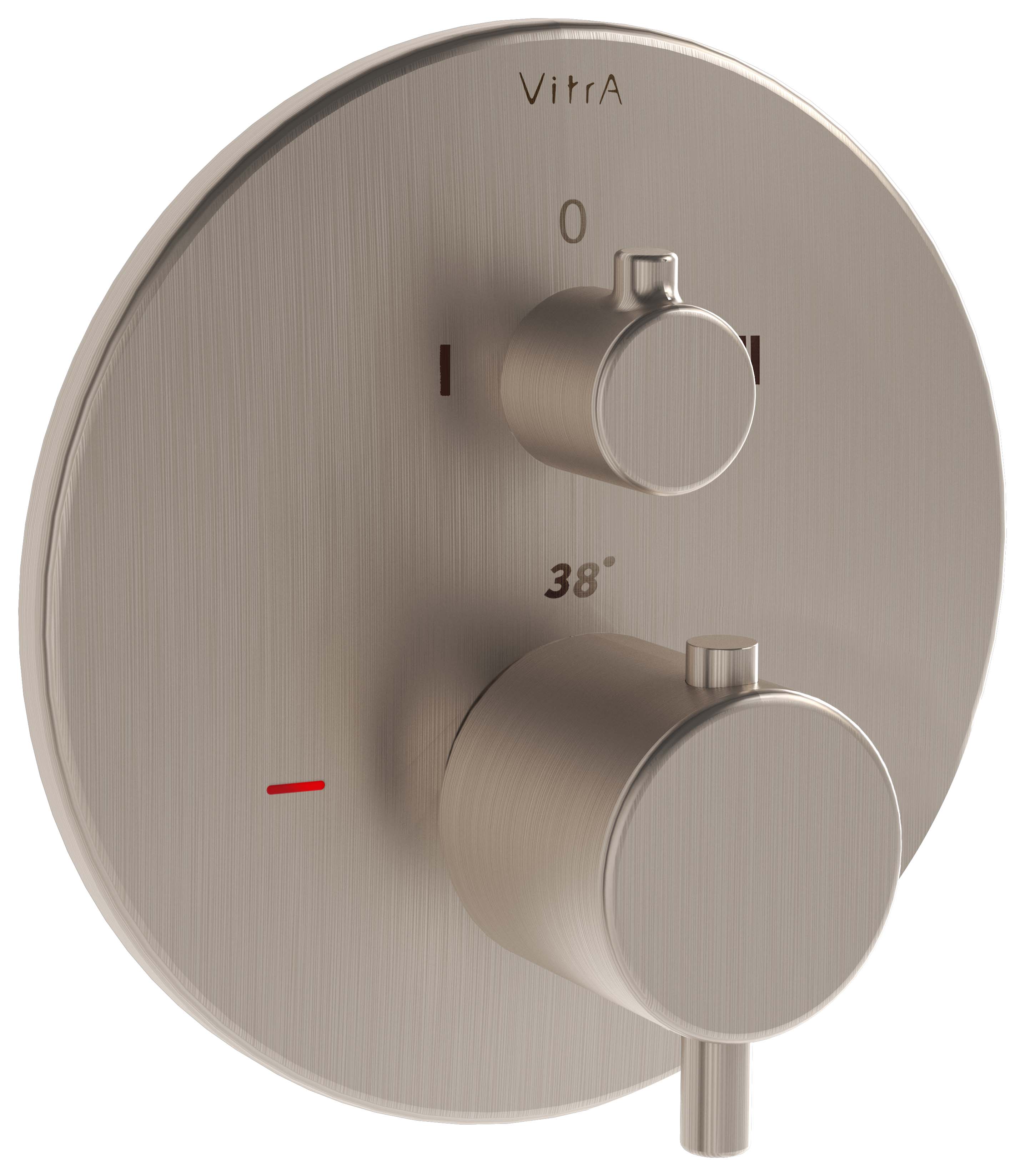 Image of VitrA Origin Round Built-In 2 Way Thermostatic Shower Mixer Valve - Brushed Nickel