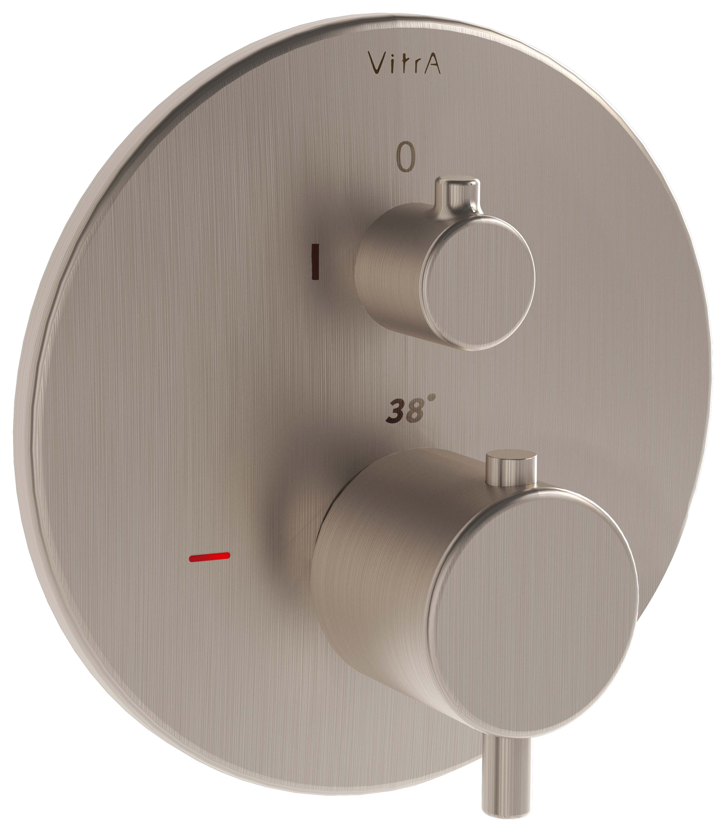 VitrA Origin Round Built-In 1 Way Thermostatic Bath & Shower Mixer Valve - Brushed Nickel