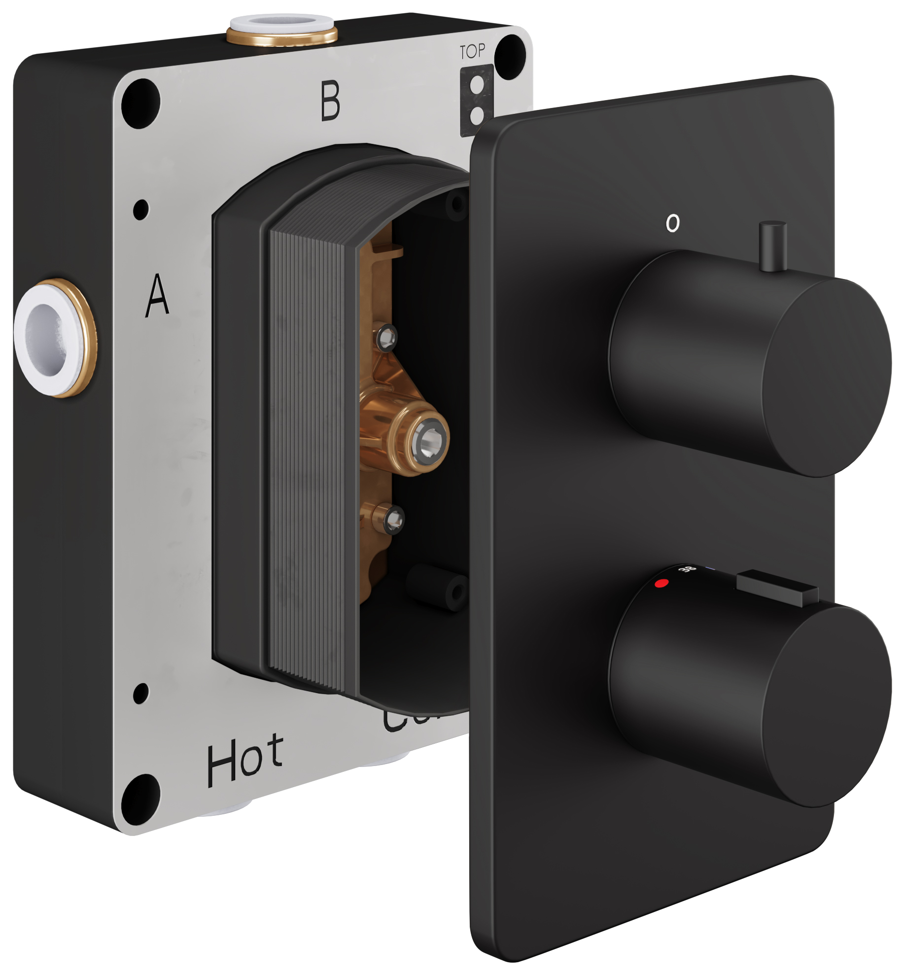 Image of Hadleigh Concealed 2 Outlet Round Thermostatic Shower Valve - Matt Black
