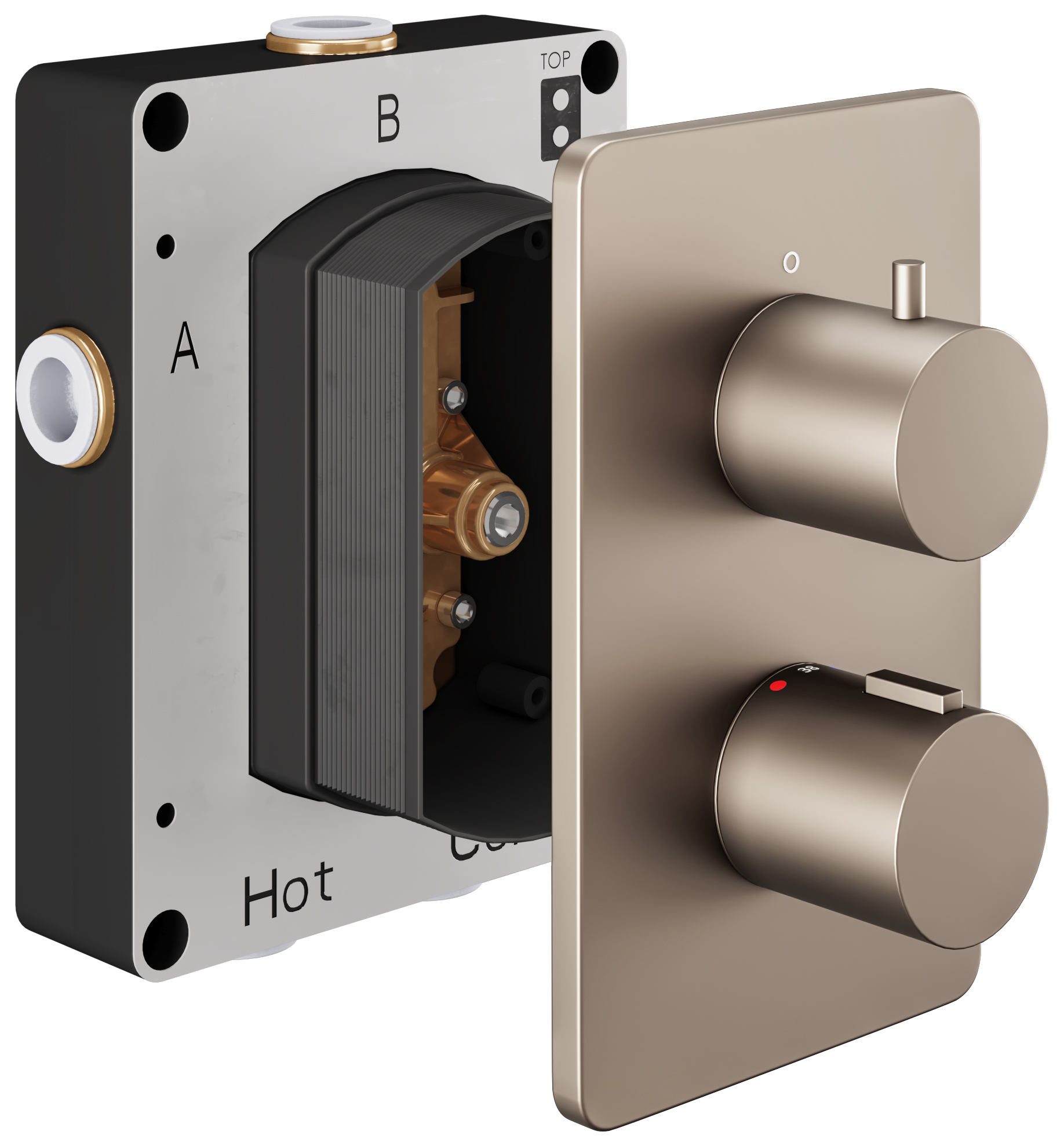 Hadleigh Concealed 2 Outlet Round Thermostatic Shower Valve - Brushed Nickel