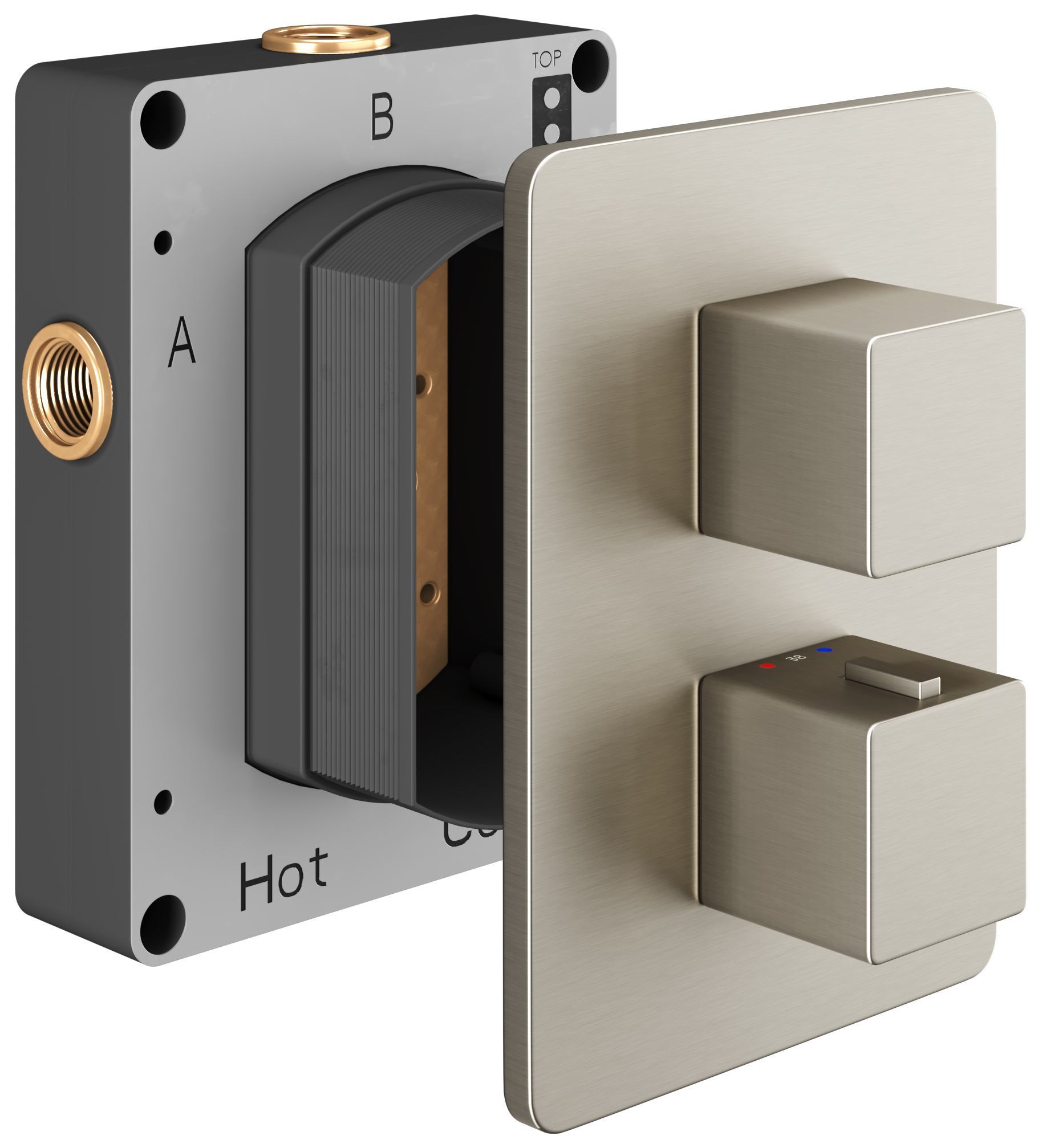 Hadleigh Concealed 2 Outlet Square Thermostatic Shower Valve - Brushed Nickel