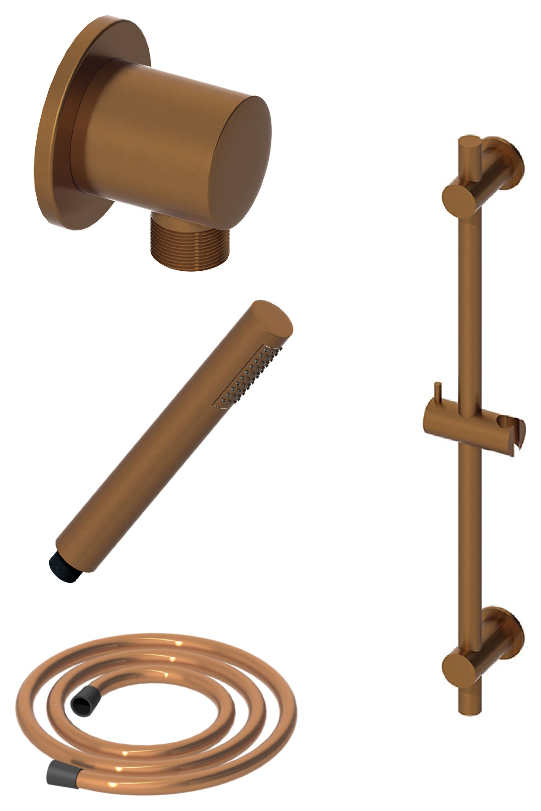 Hadleigh Shower Riser Rail, Wall Outlet, 1.6m Hose & Handset Accessories Kit in Brushed Bronze