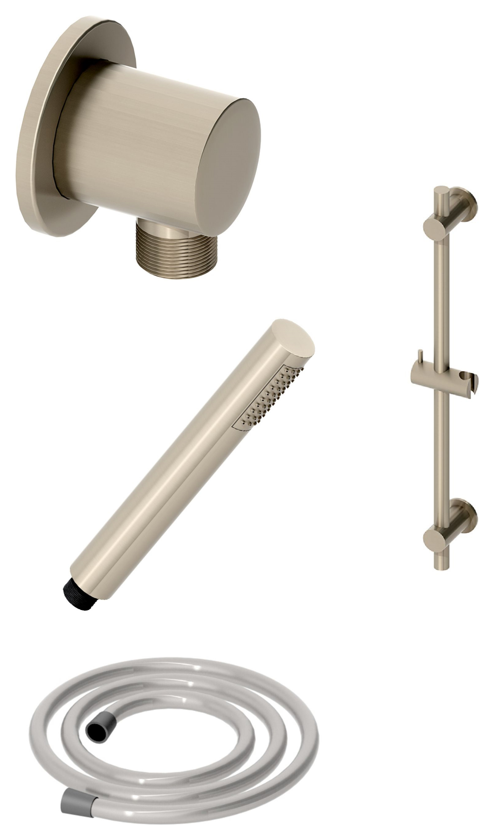 Hadleigh Shower Riser Rail, Wall Outlet, 1.6m Hose & Handset Accessories Kit in Brushed Nickel