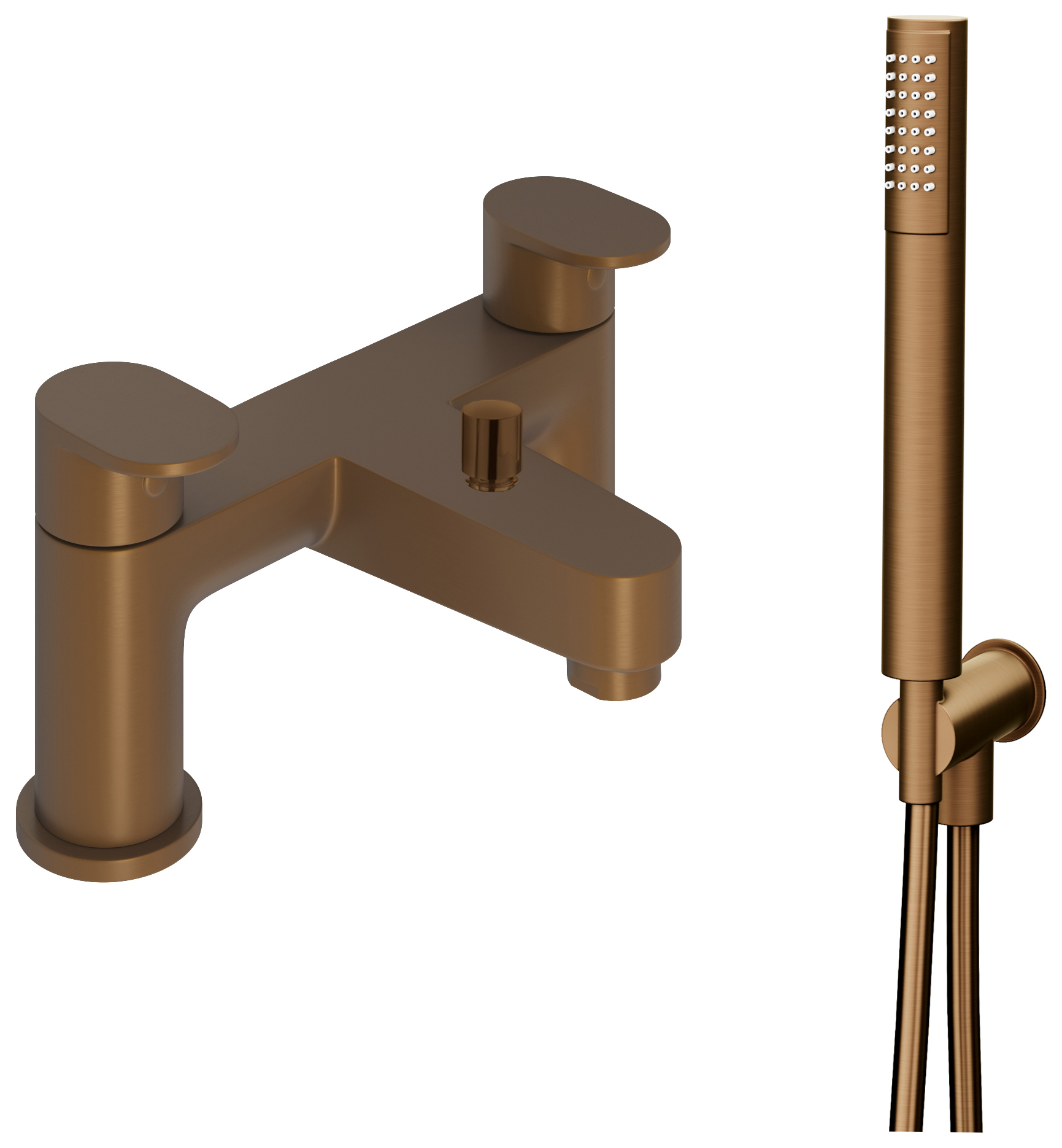 Beckington Double Lever Deck Mounted Bath Shower Mixer Tap - Brushed Bronze