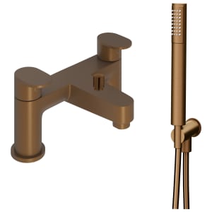 Image of Beckington Double Lever Deck Mounted Bath Shower Mixer Tap - Brushed Bronze