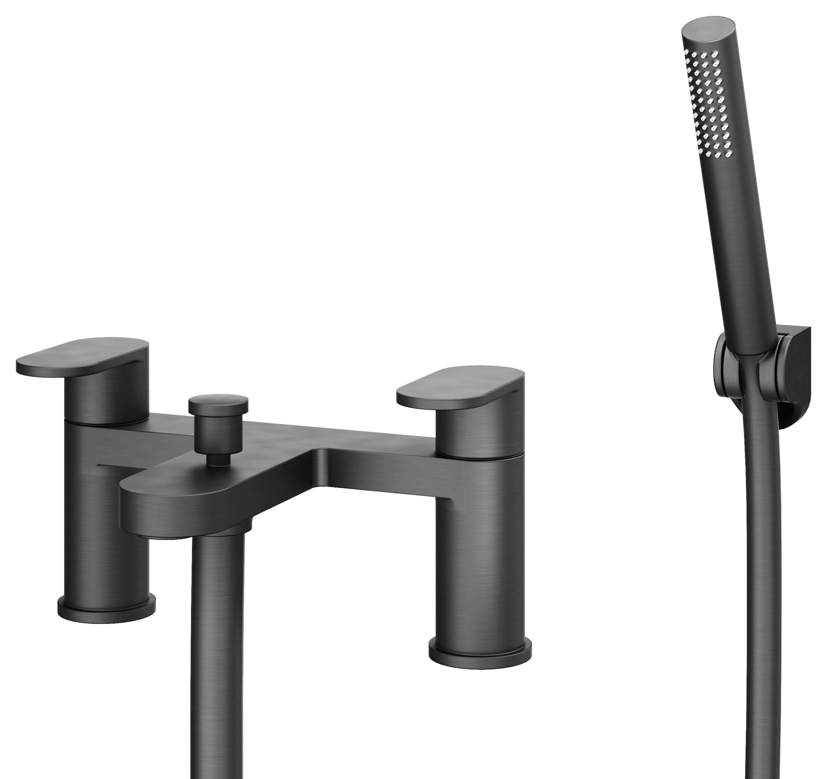 Image of Beckington Double Lever Deck Mounted Bath Shower Mixer Tap - Matt Black