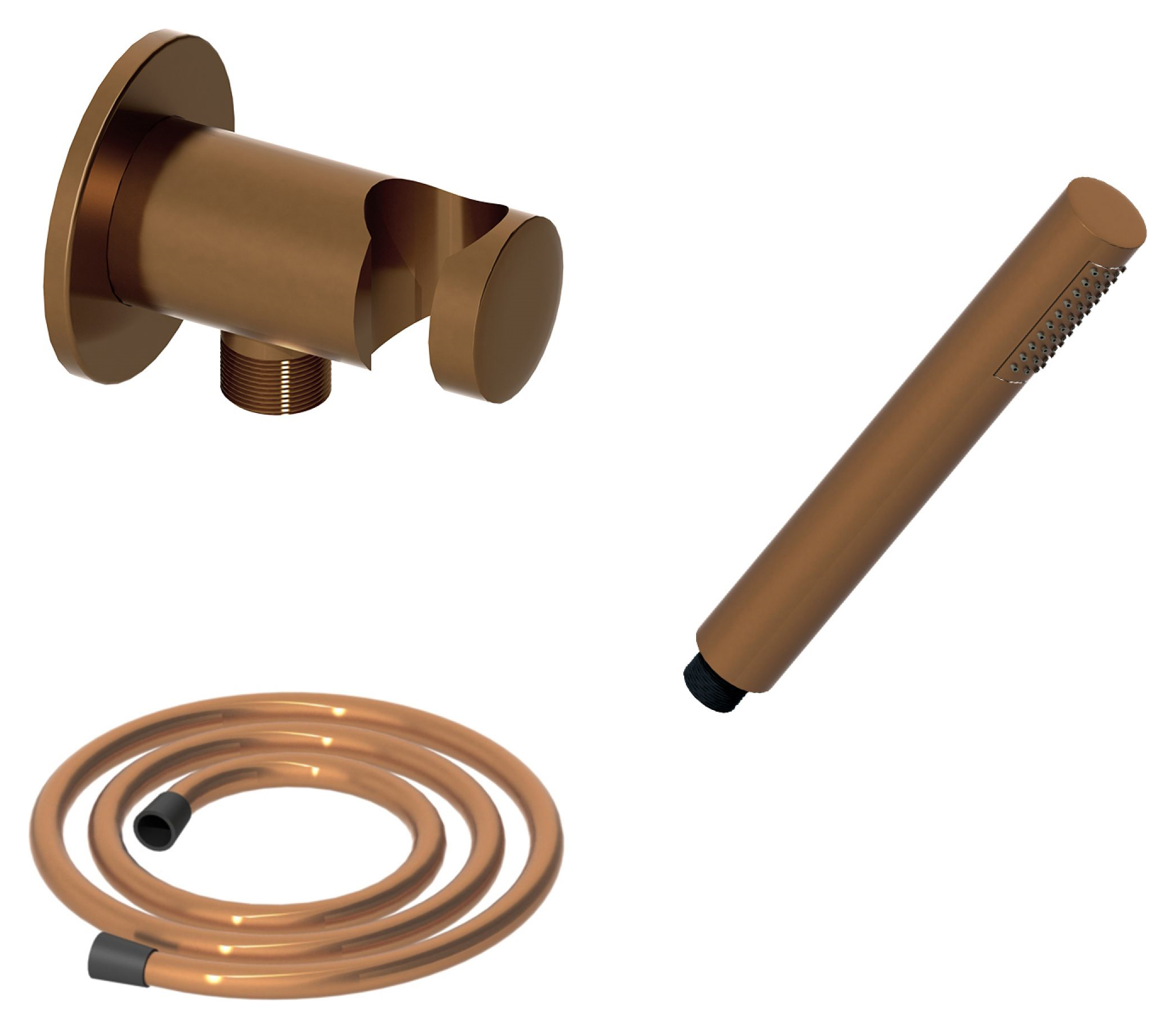 Hadleigh Shower Wall Outlet & Holder, 1.25m Hose & Handset Accessories Kit in Brushed Bronze