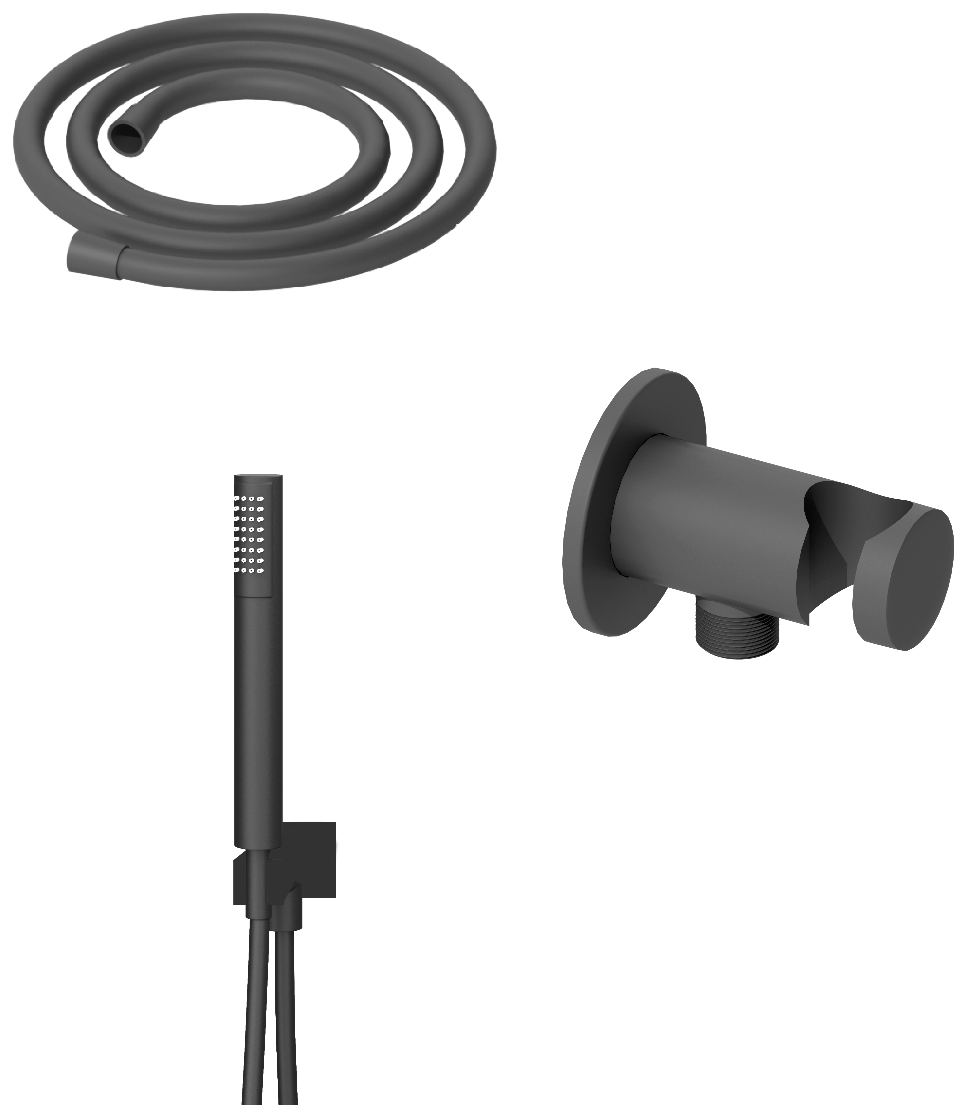Image of Hadleigh Shower Wall Outlet & Holder, 1.25m Hose & Handset Accessories Kit in Matt Anthracite
