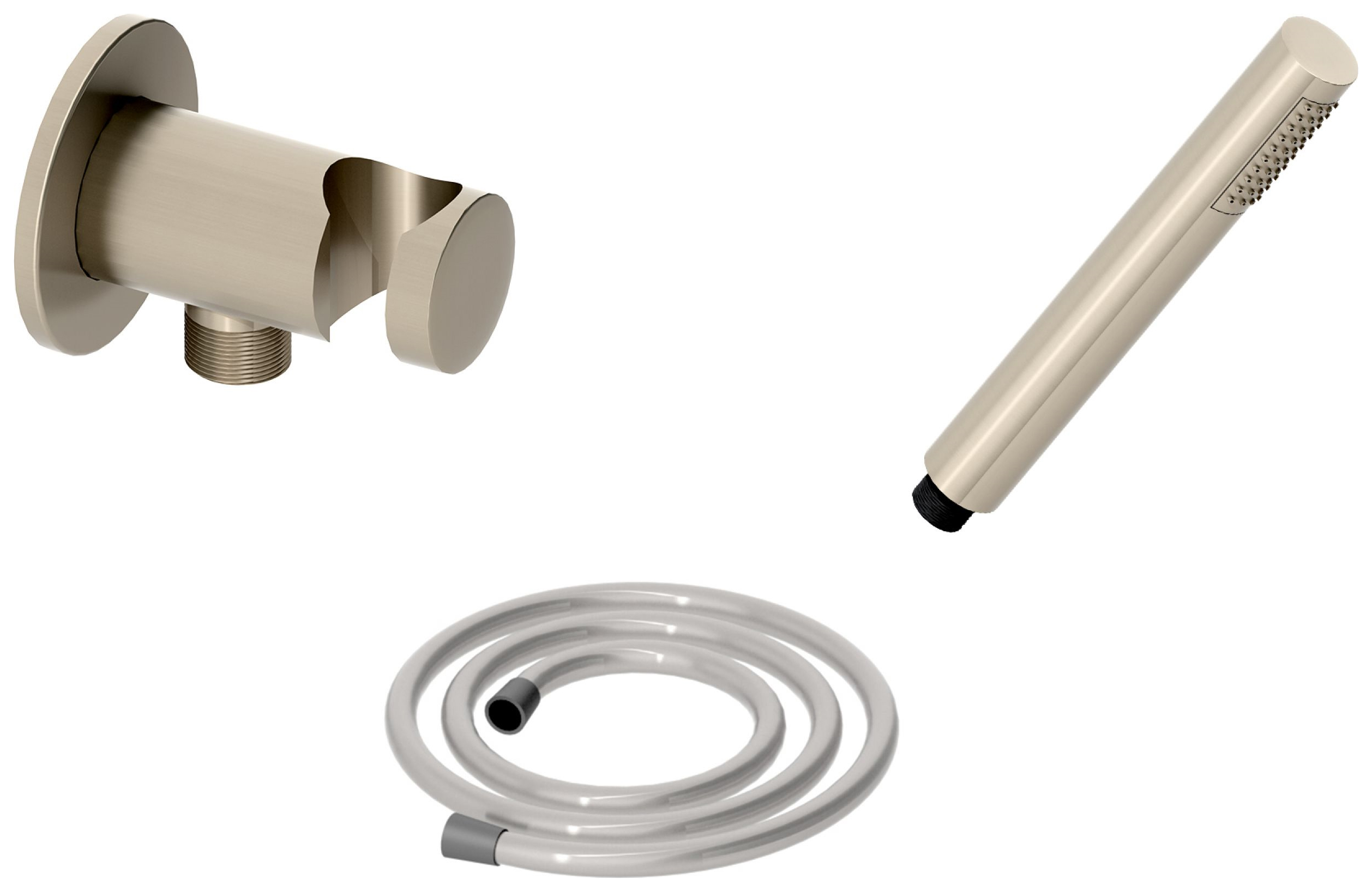 Hadleigh Shower Wall Outlet & Holder, 1.25m Hose & Handset Accessories Kit in Brushed Nickel