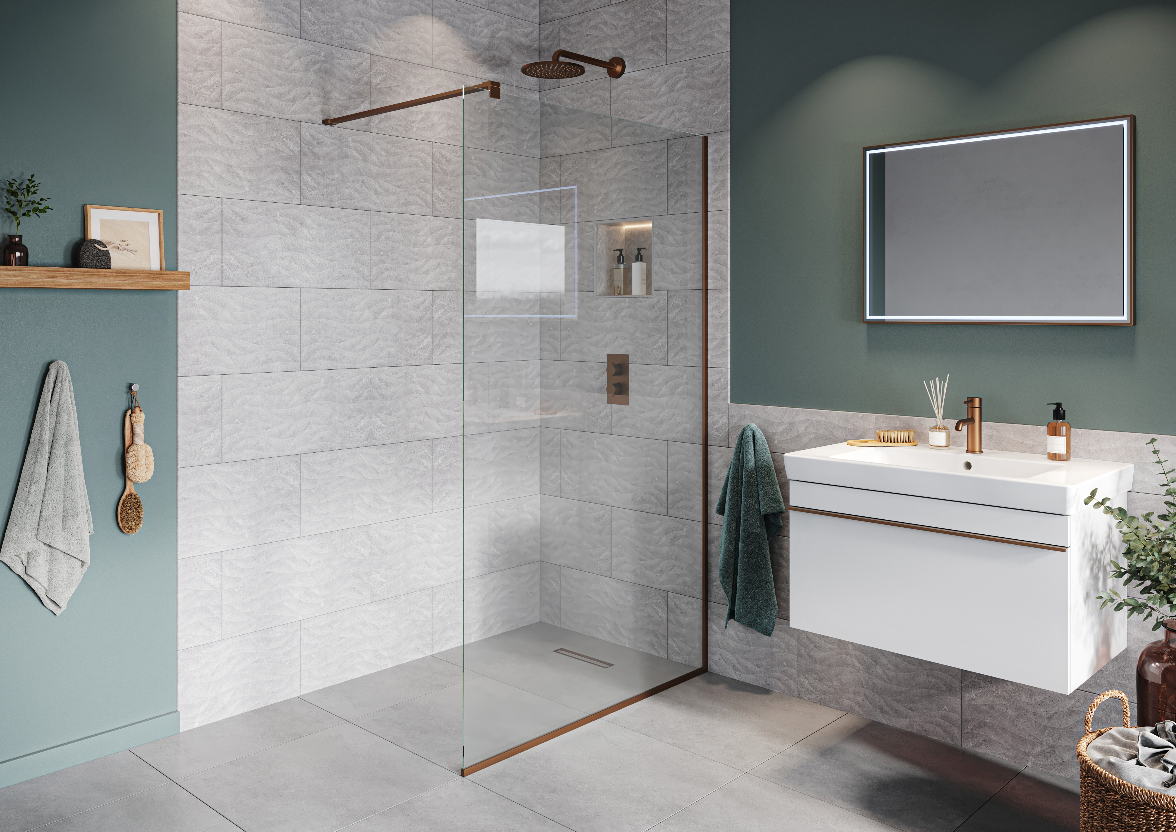 Hadleigh 8mm Brushed Bronze Frameless Wetroom Screen with Wall Arm - 700mm