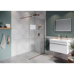 Hadleigh 8mm Brushed Bronze Frameless Wetroom Screen with Wall Arm - 1100mm