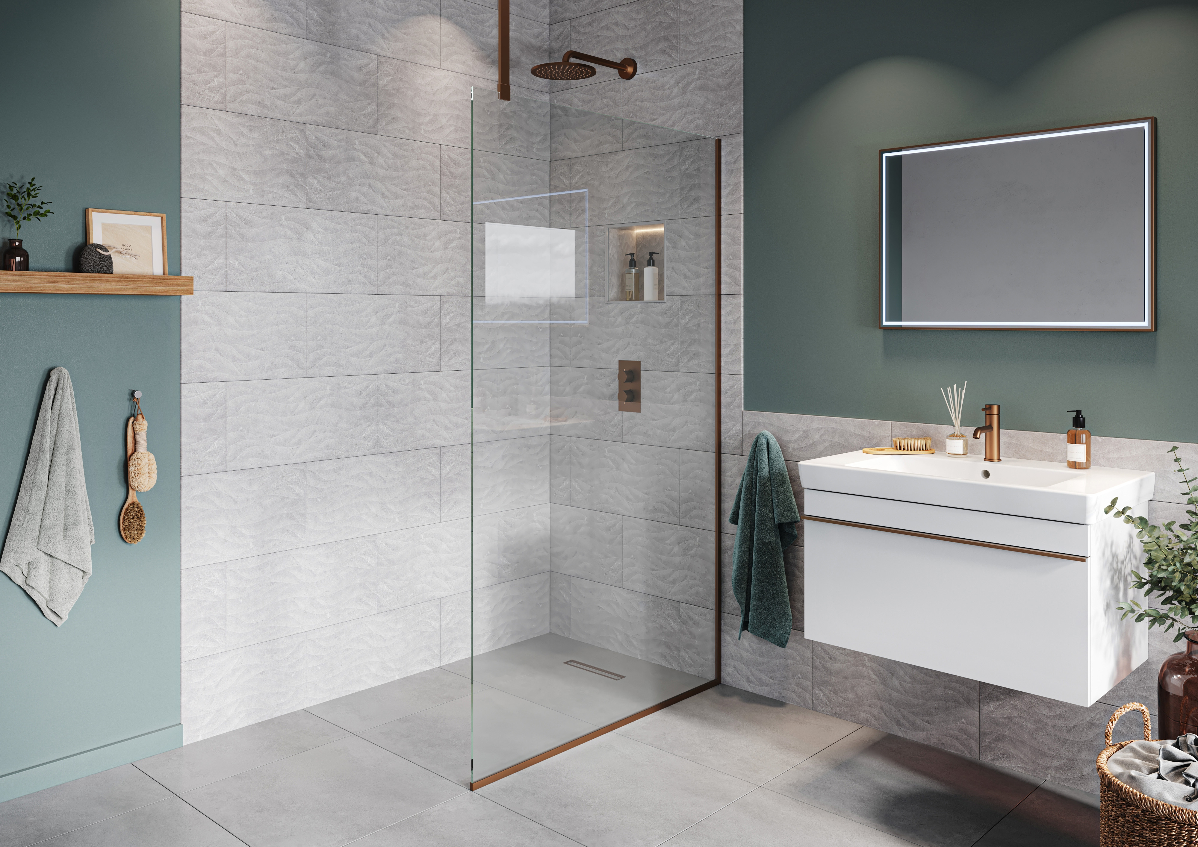 Hadleigh 8mm Brushed Bronze Frameless Wetroom Screen with Ceiling Arm - 900mm