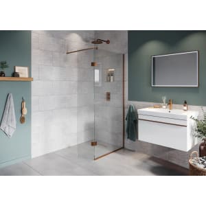 Hadleigh 8mm Brushed Bronze 700mm Frameless Wetroom Screen with Wall Arm & 350mm Pivot Panel