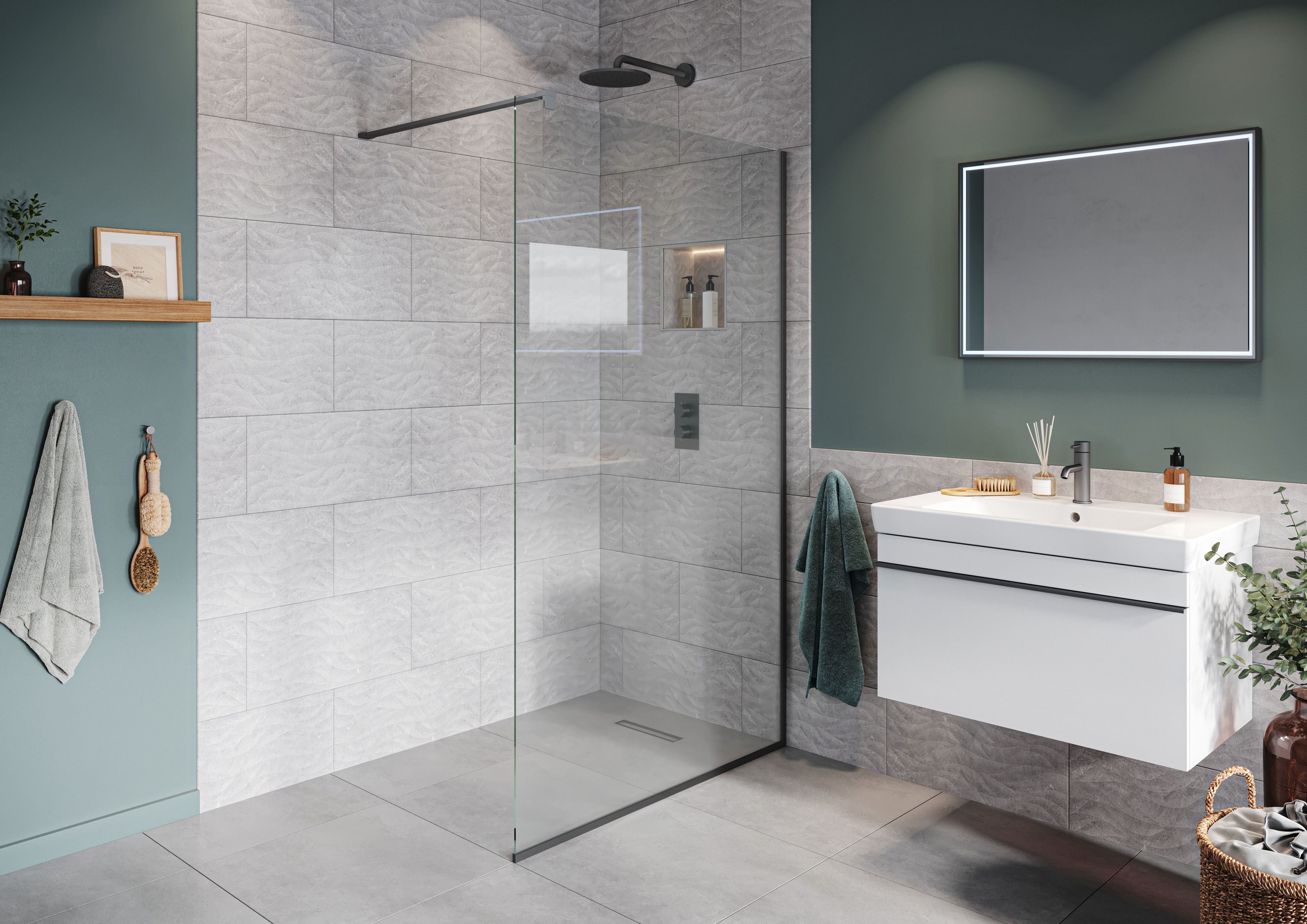 Hadleigh 8mm Matt Anthracite Frameless Wetroom Screen with Wall Arm - 700mm