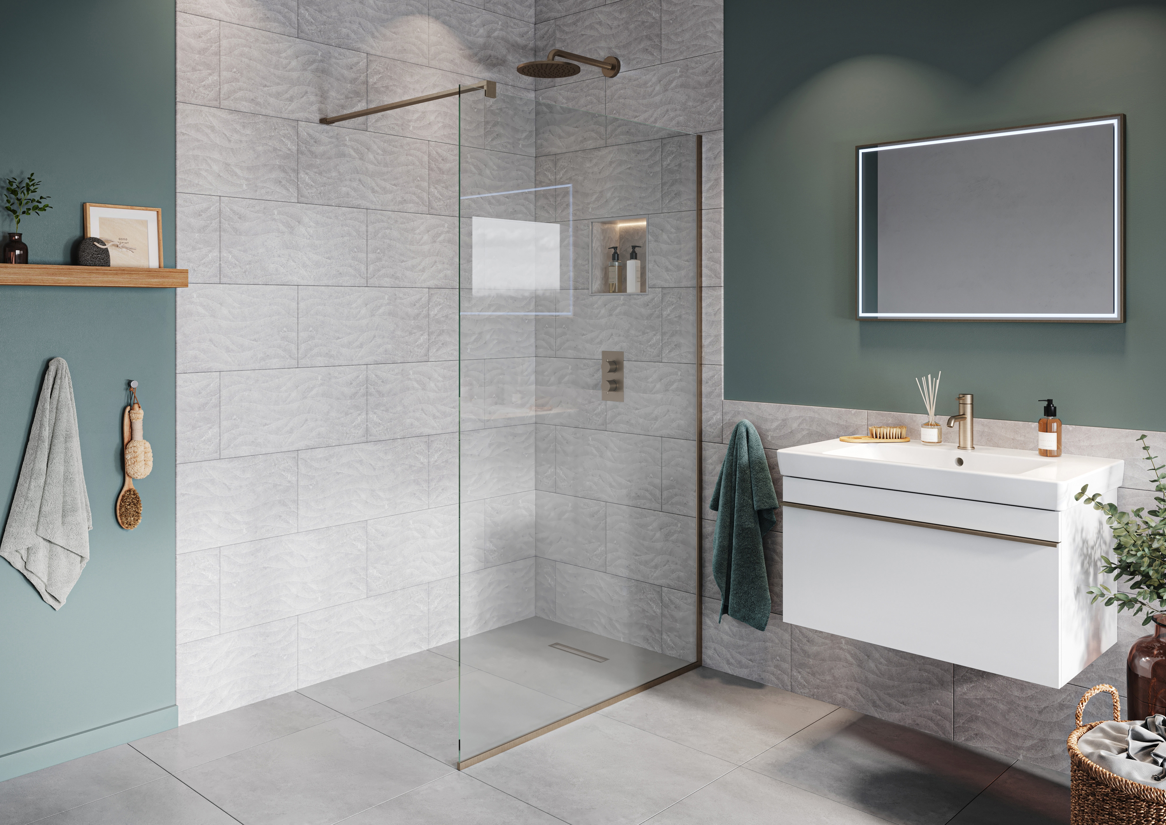 Hadleigh 8mm Brushed Nickel Frameless Wetroom Screen with Wall Arm - 800mm