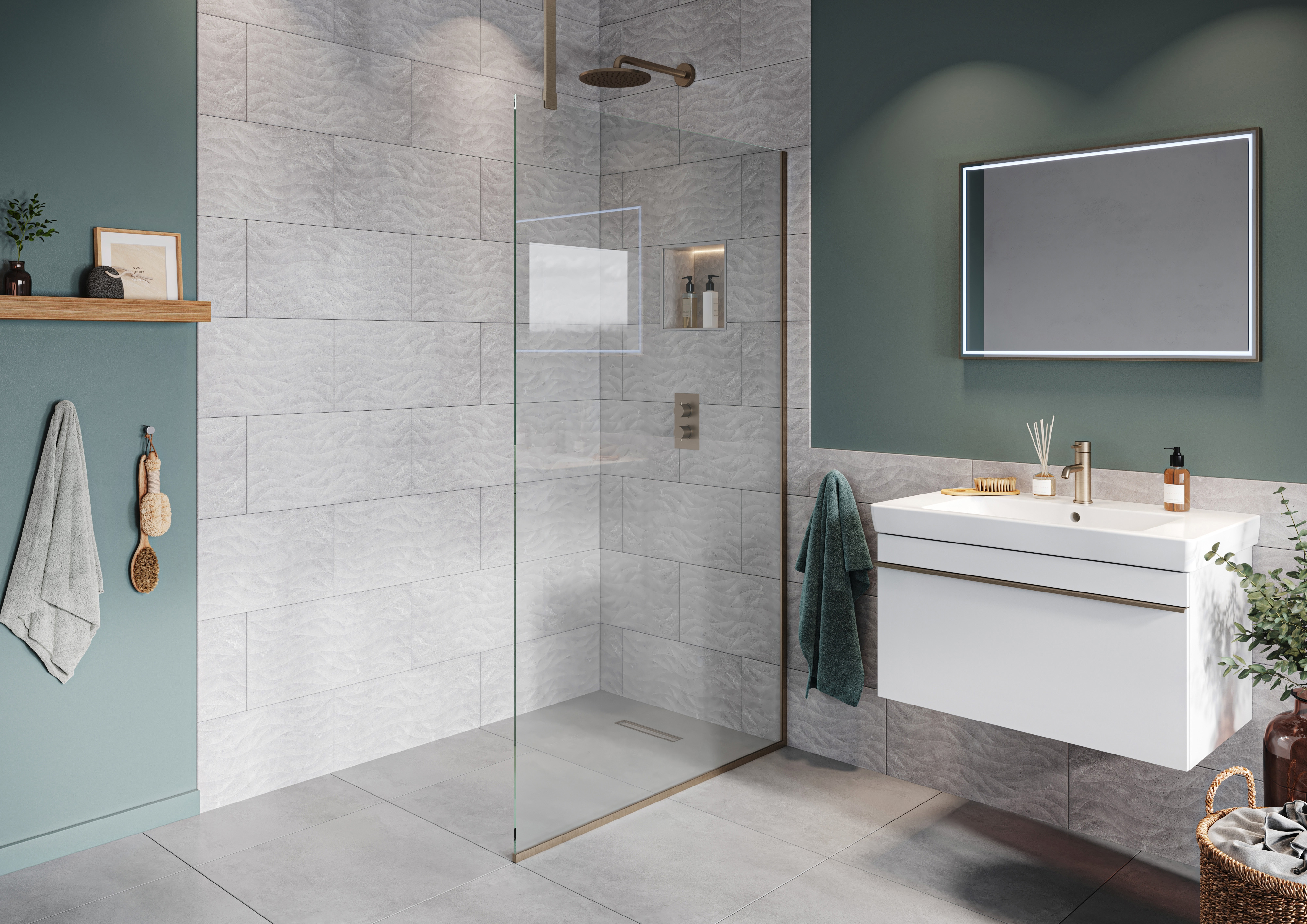 Hadleigh 8mm Brushed Nickel Frameless Wetroom Screen with Ceiling Arm - 700mm