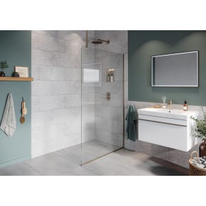 Hadleigh 8mm Brushed Nickel Frameless Wetroom Screen with Ceiling Arm - 700mm