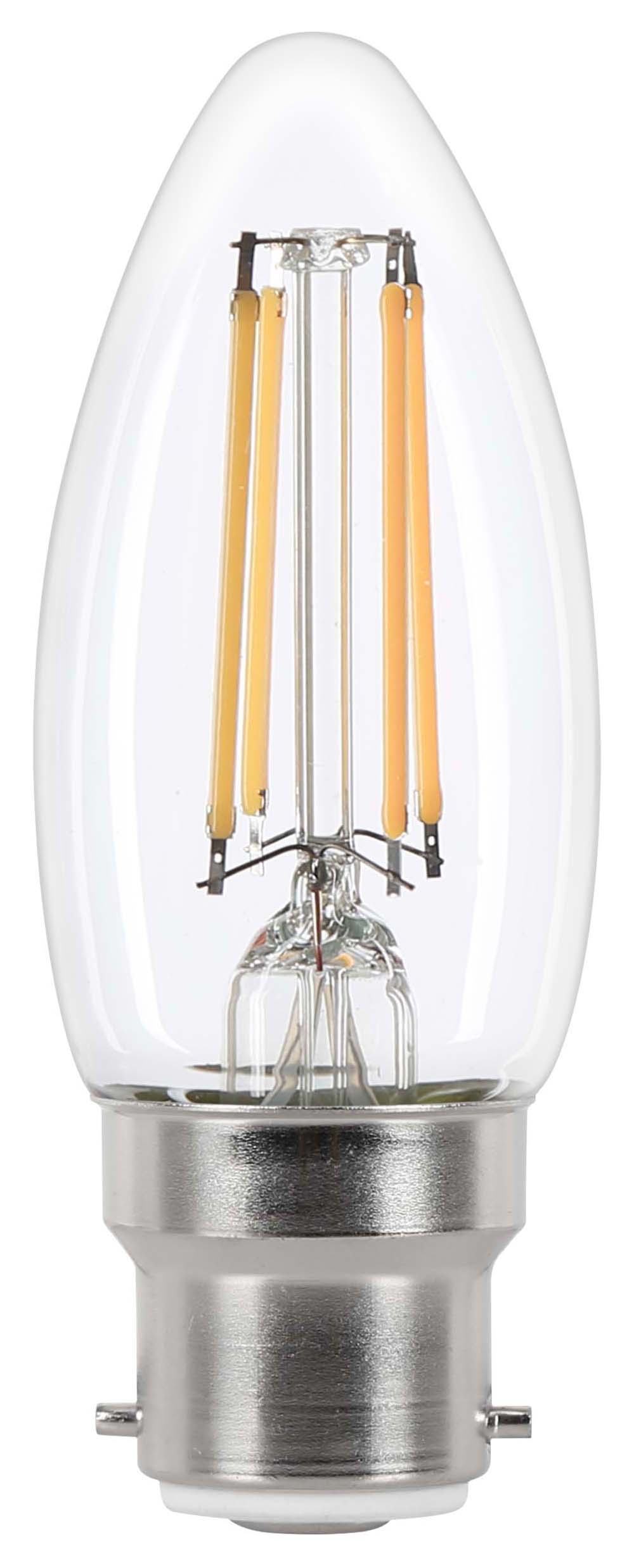 Wickes Non-Dimmable Filament B22 Candle 3.4W Warm White Light Bulb - Pack of 4