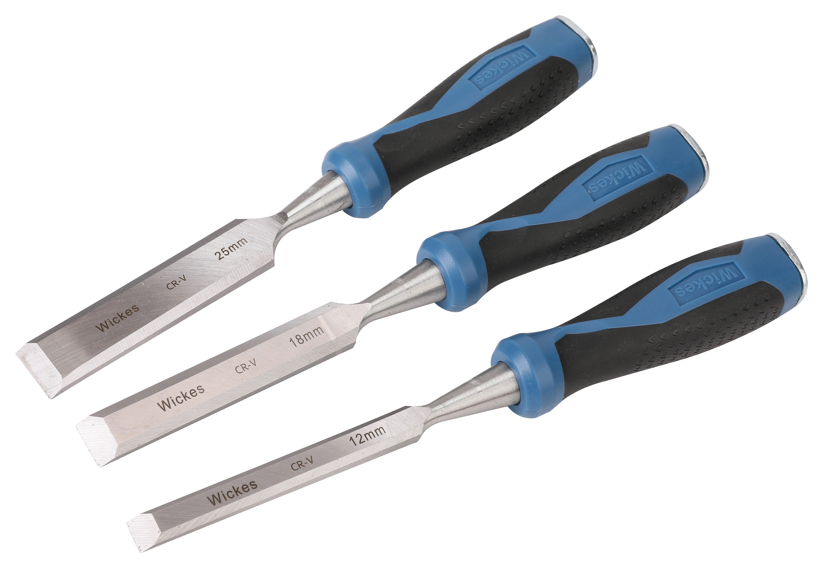 Wickes 3 Piece Powagrip Beveled Edge Wood Chisel Set - 12mm, 18mm, 25mm