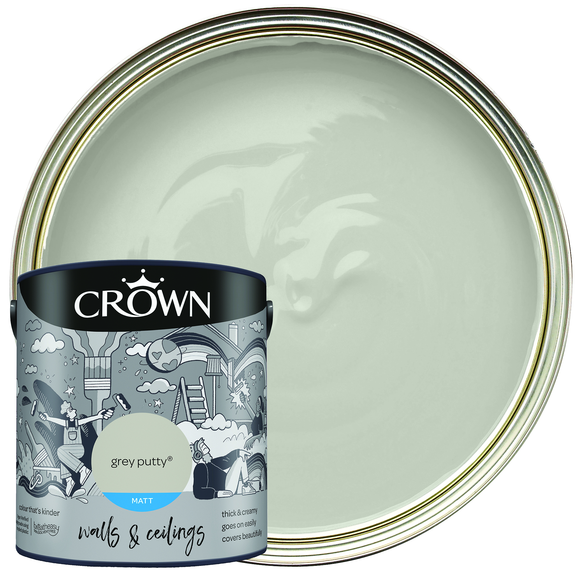 Image of Crown Matt Emulsion Paint - Grey Putty - 2.5L