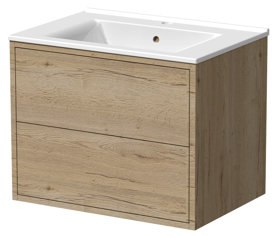 Wickes Tallinn Halifax Oak Push To Open Vanity Unit & Basin - 650 x 550mm