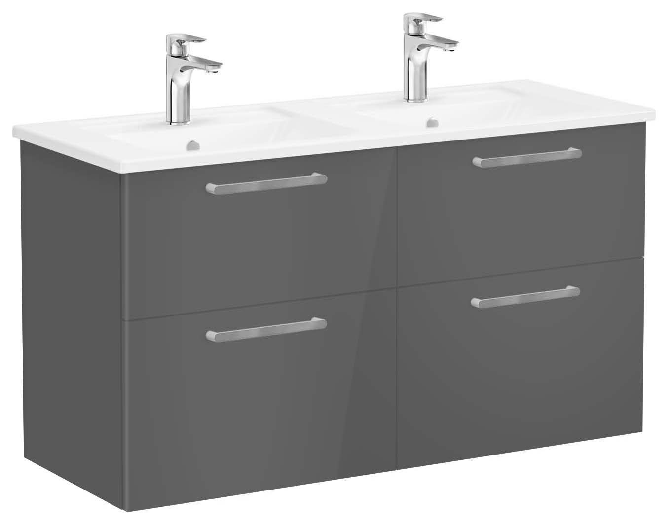 VitrA Root Storm Grey Wall Hung Vanity Unit & Double Basin - 1200 x 670mm