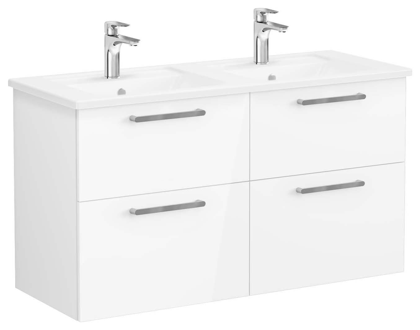 Image of VitrA Root Gloss White Wall Hung Vanity Unit & Double Basin - 1200 x 670mm