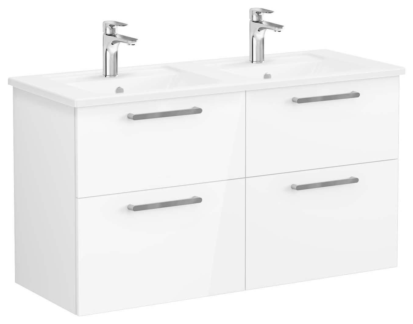 VitrA Root Gloss White Wall Hung Vanity Unit & Double Basin - 1200 x 670mm