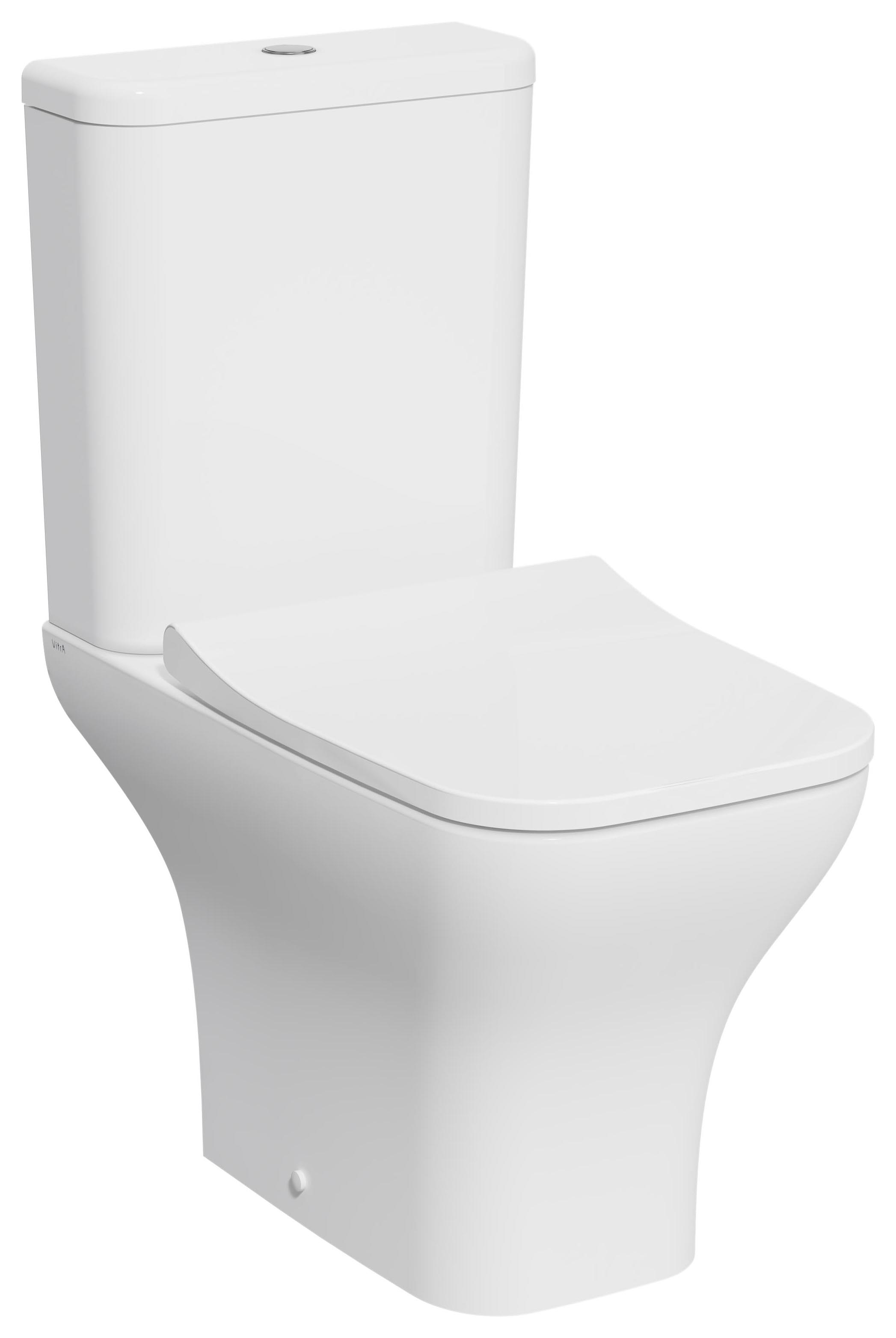 Kerala Square Smooth Flush Open Back Close Coupled Toilet Pan, Cistern & Soft Close Seat
