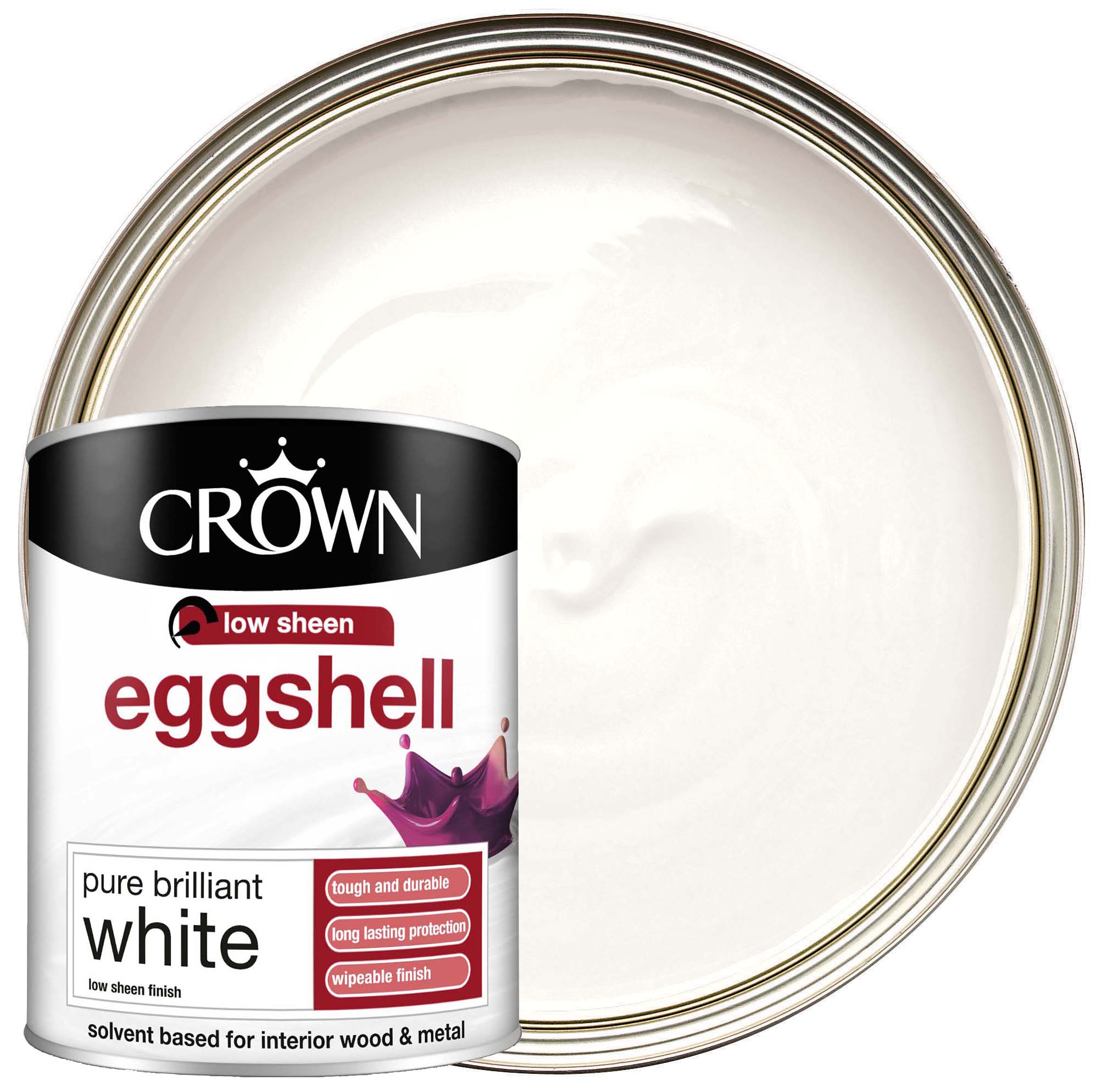 Image of Crown Retail Low Sheen Eggshell Paint - Brilliant White - 750ml