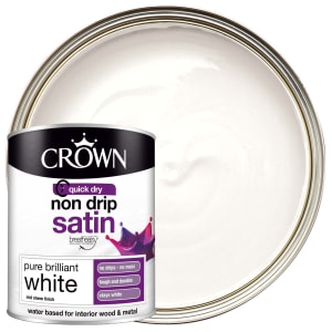 Image of Crown Retail Non Drip Satin Paint - Brilliant White - 750ml