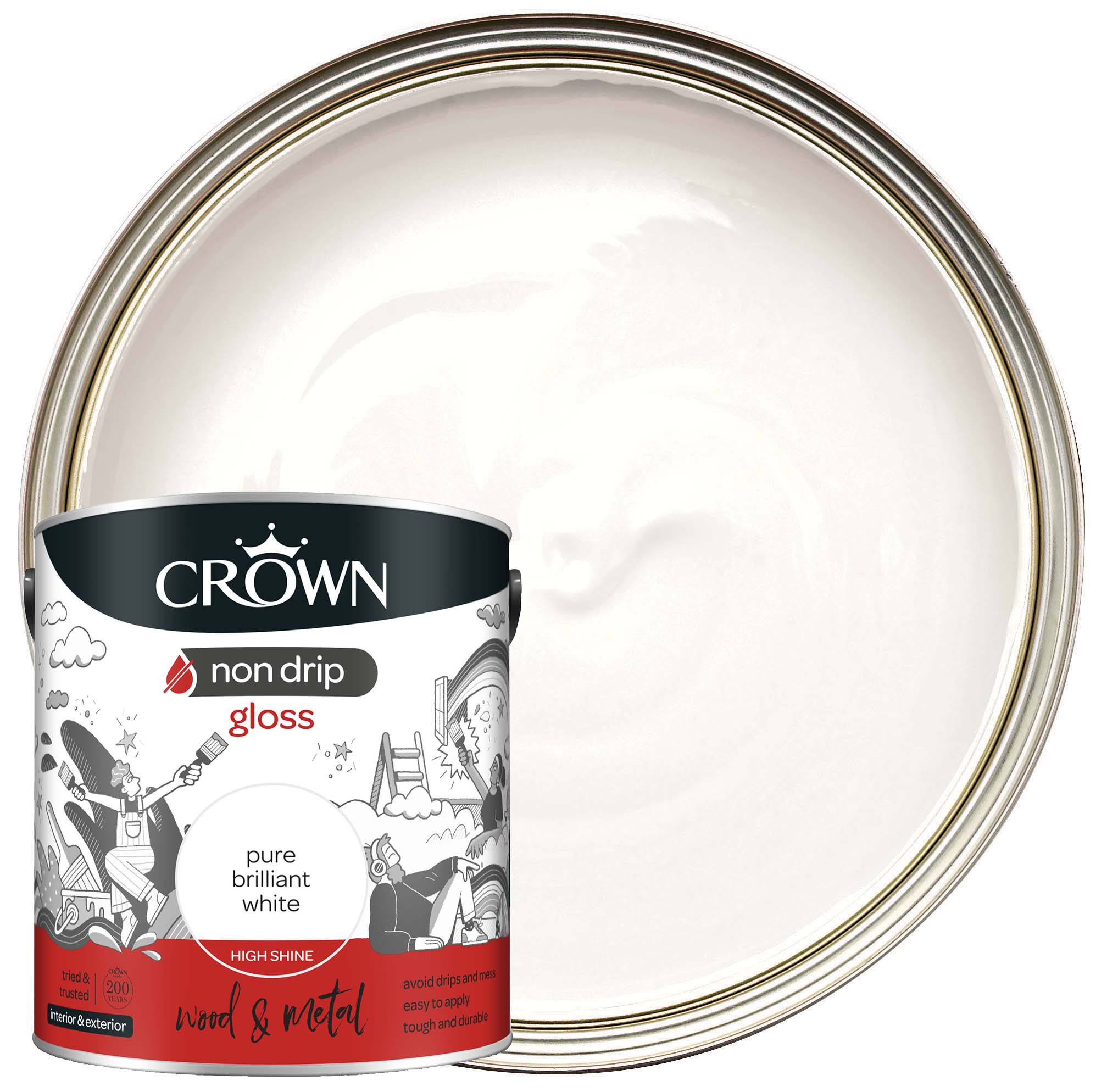 Image of Crown Non Drip Gloss Paint - Brilliant White - 2.5L