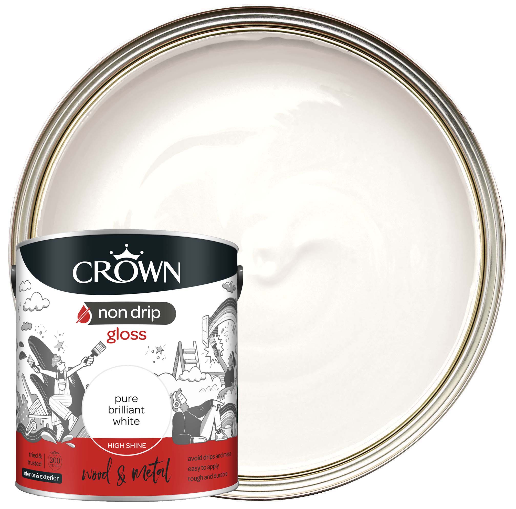 Crown Non Drip Gloss Paint - Brilliant White - 2.5L