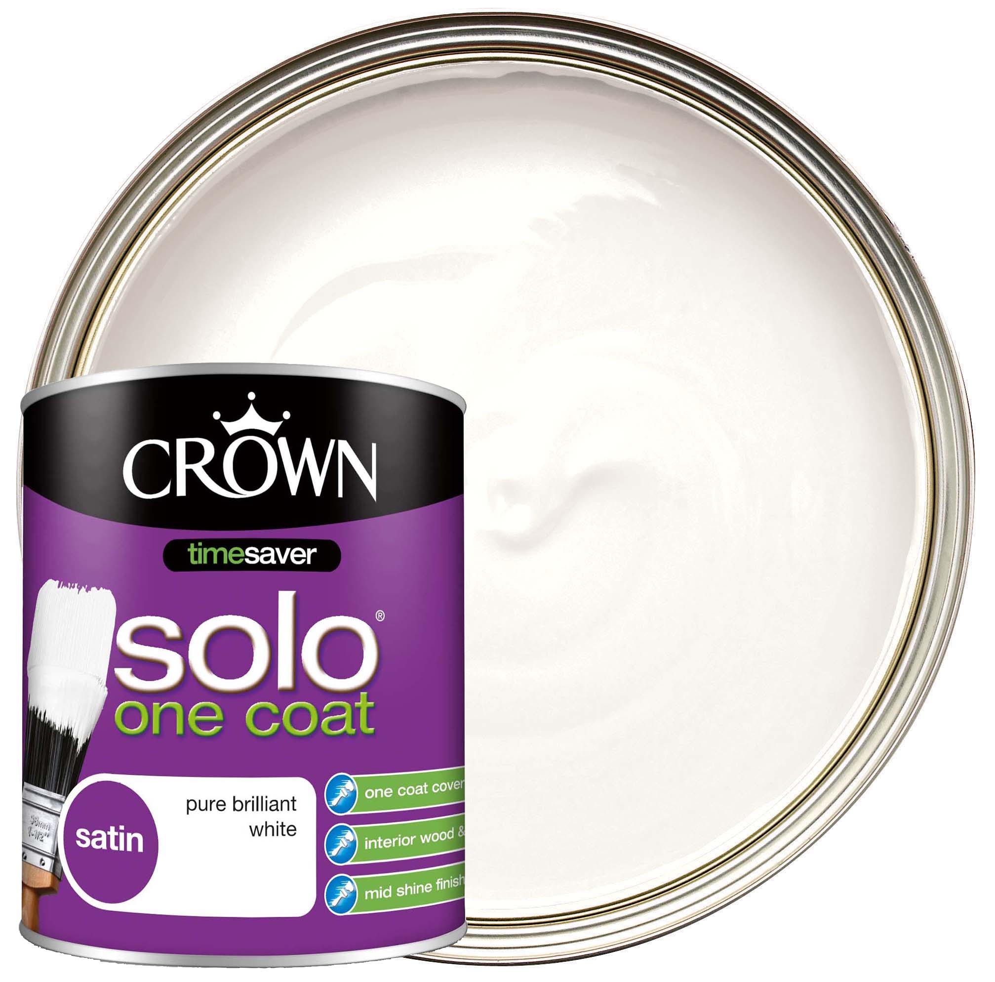 Image of Crown Retail Solo Satin Paint - Brilliant White - 750ml