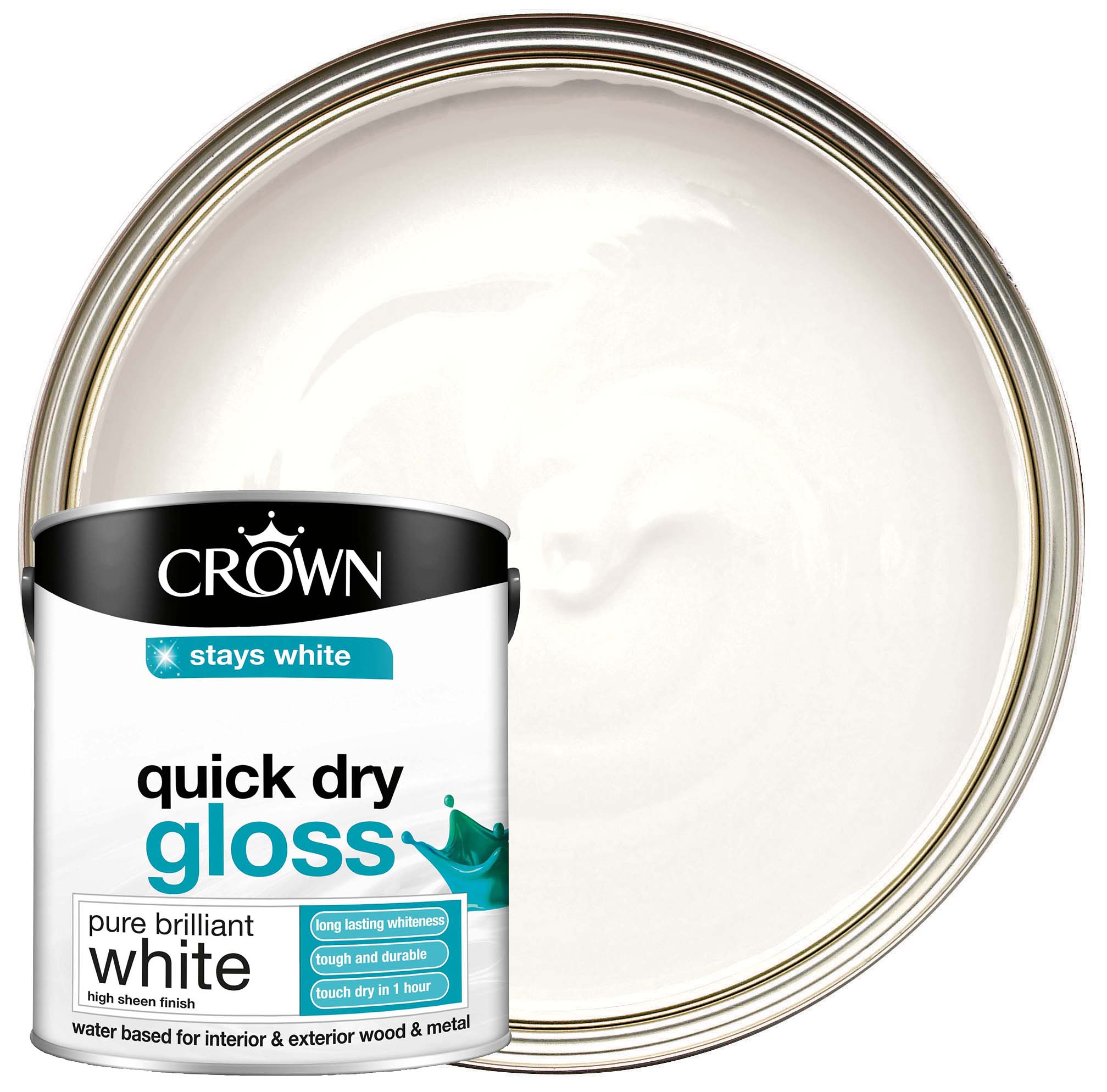 Crown Quick Dry Gloss Paint - Brilliant White - 2.5L