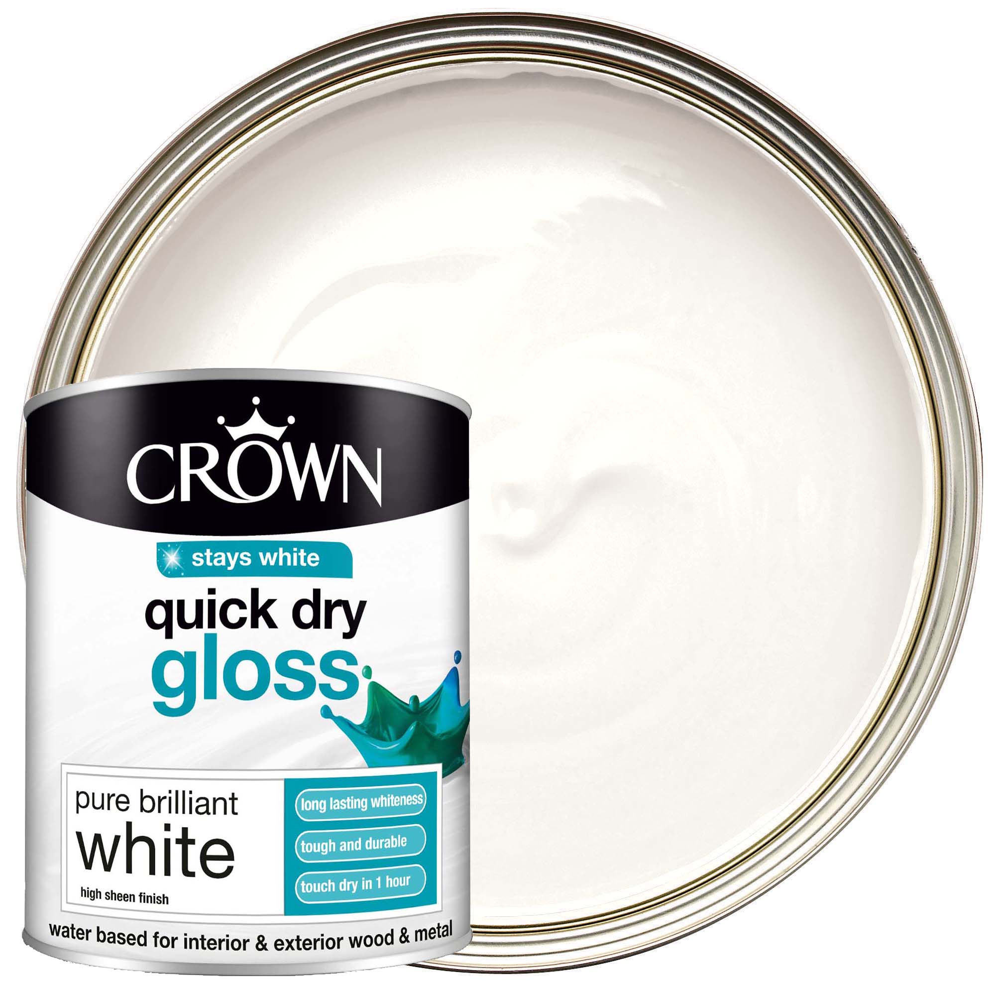 Image of Crown Retail Quick Dry Gloss Paint - Brilliant White - 750ml