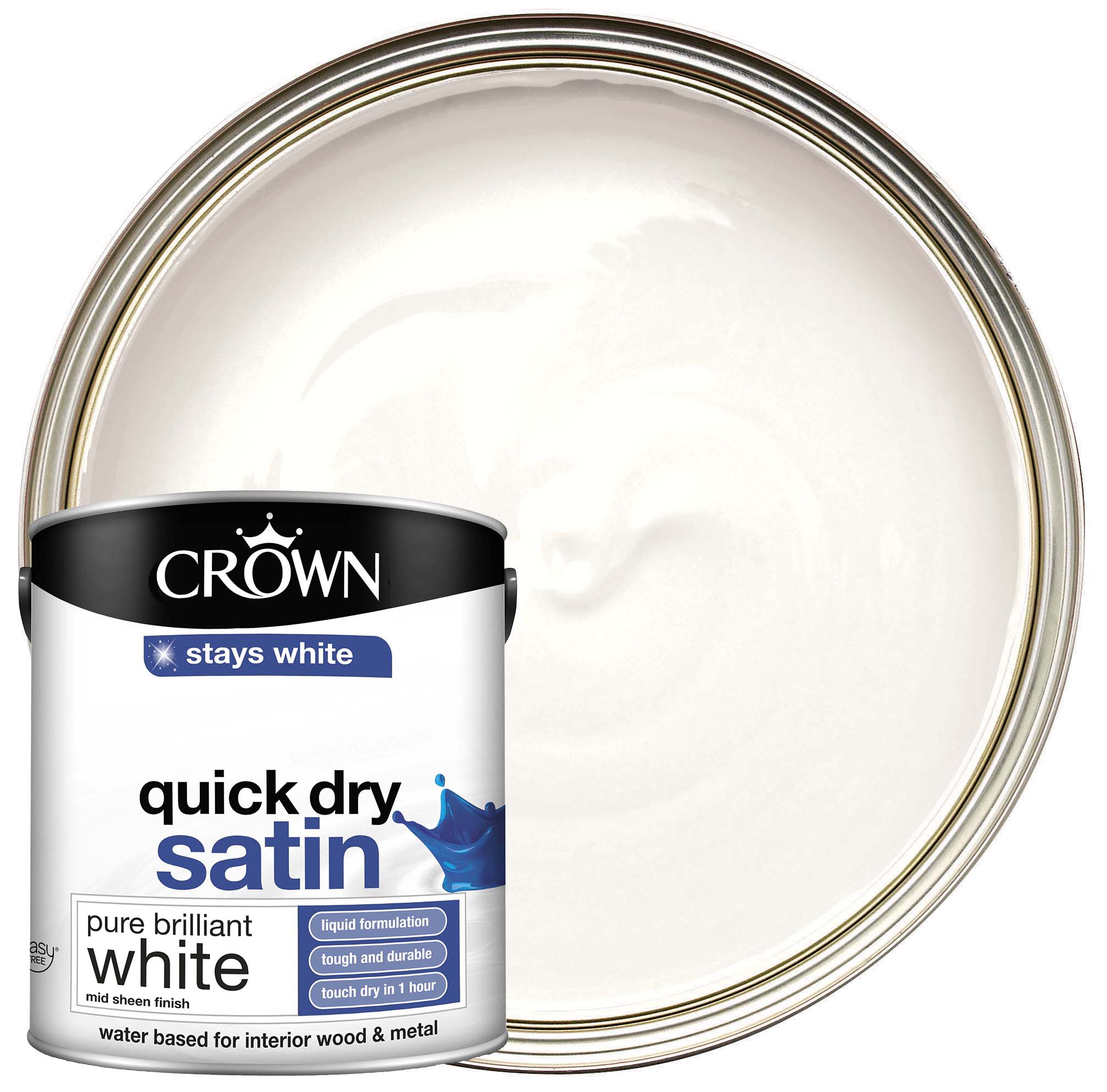 Crown Quick Dry Satin Paint Brilliant White 2.5L Wickes.co.uk