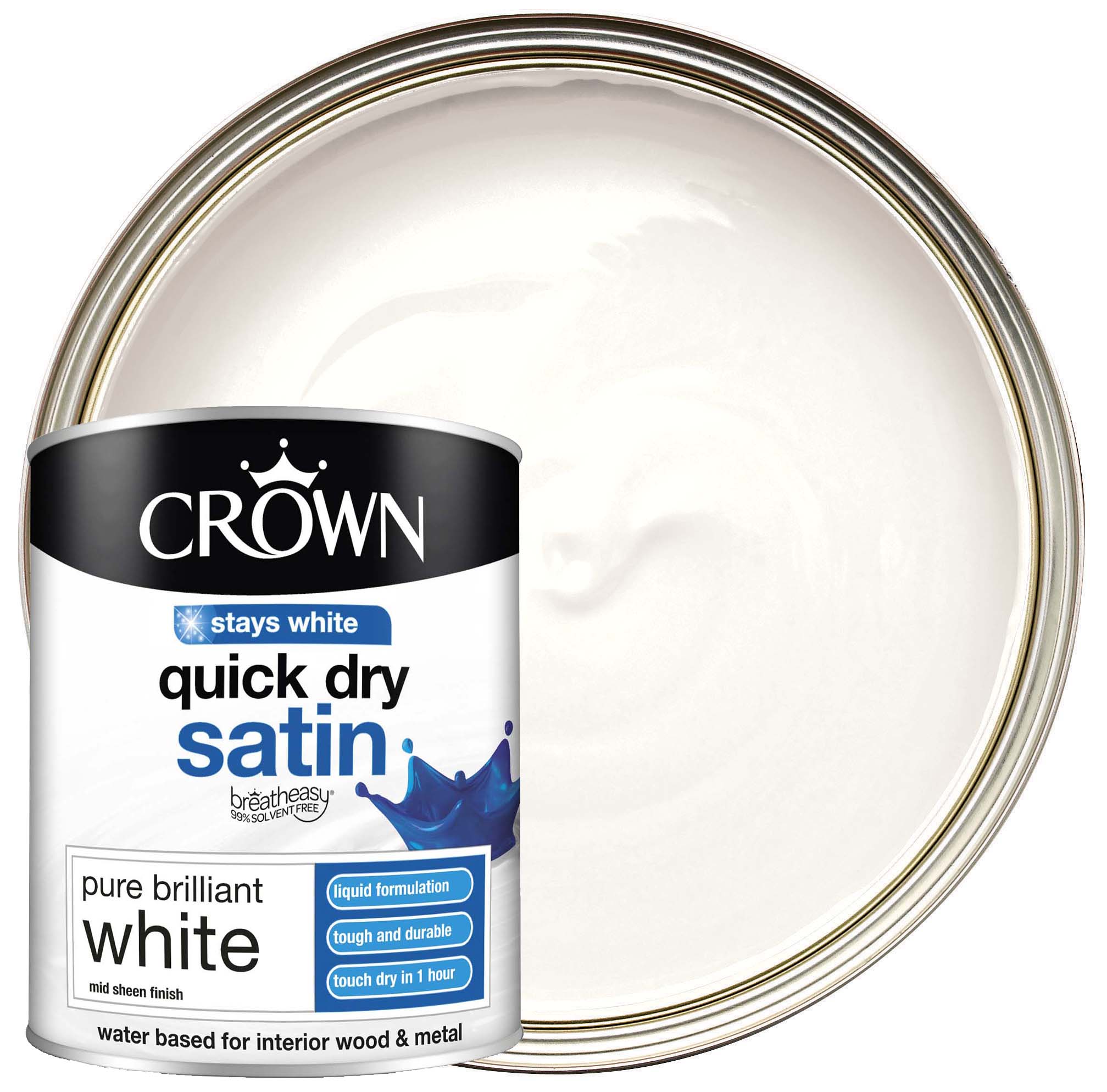 Image of Crown Retail Quick Dry Satin Paint - Brilliant White - 750ml