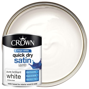 Image of Crown Retail Quick Dry Satin Paint - Brilliant White - 750ml
