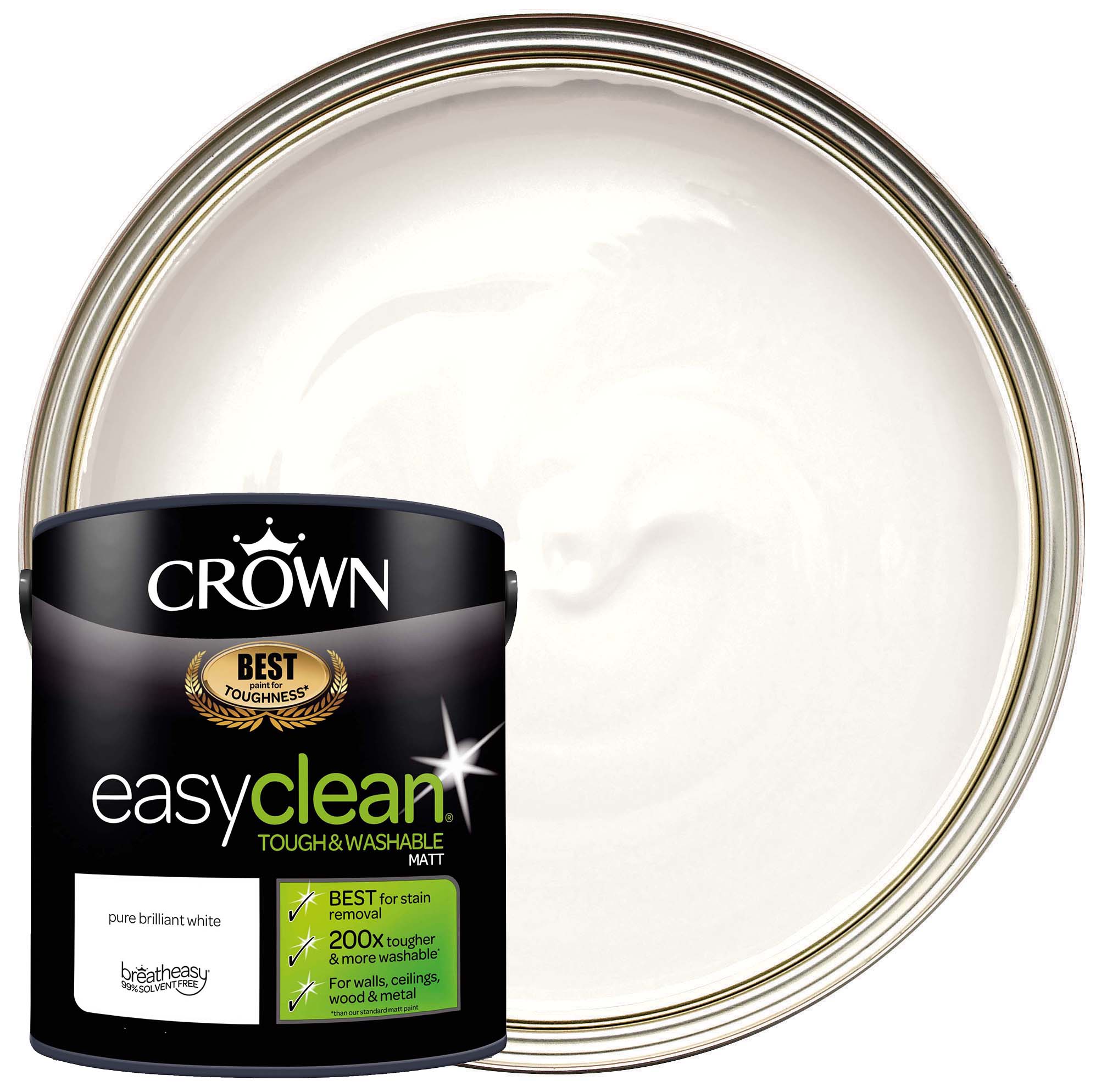 Crown Easyclean Matt Emulsion Paint - Brilliant White - 2.5L