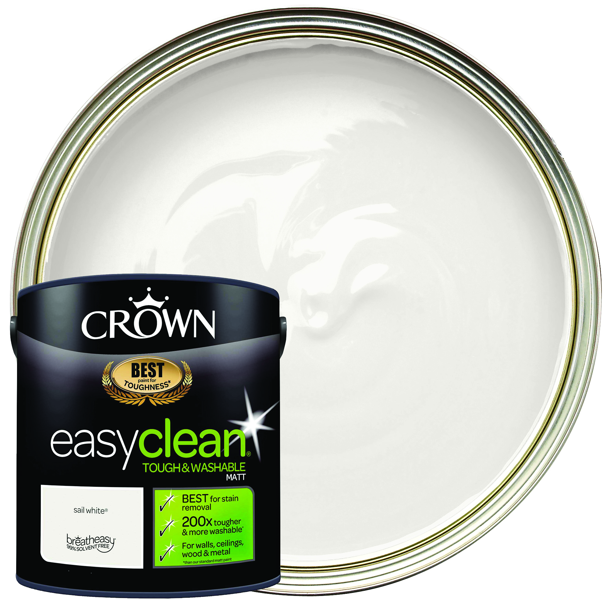 Crown Easyclean Matt Emulsion Paint - Sail White - 2.5L
