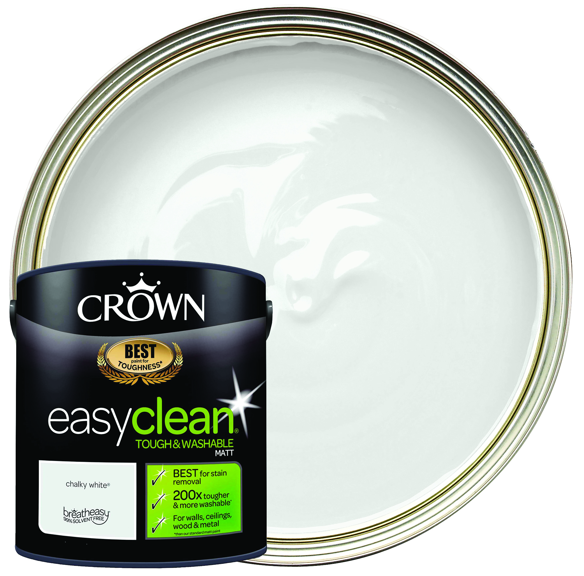 Crown Easyclean Matt Emulsion Paint - Chalk White - 2.5L