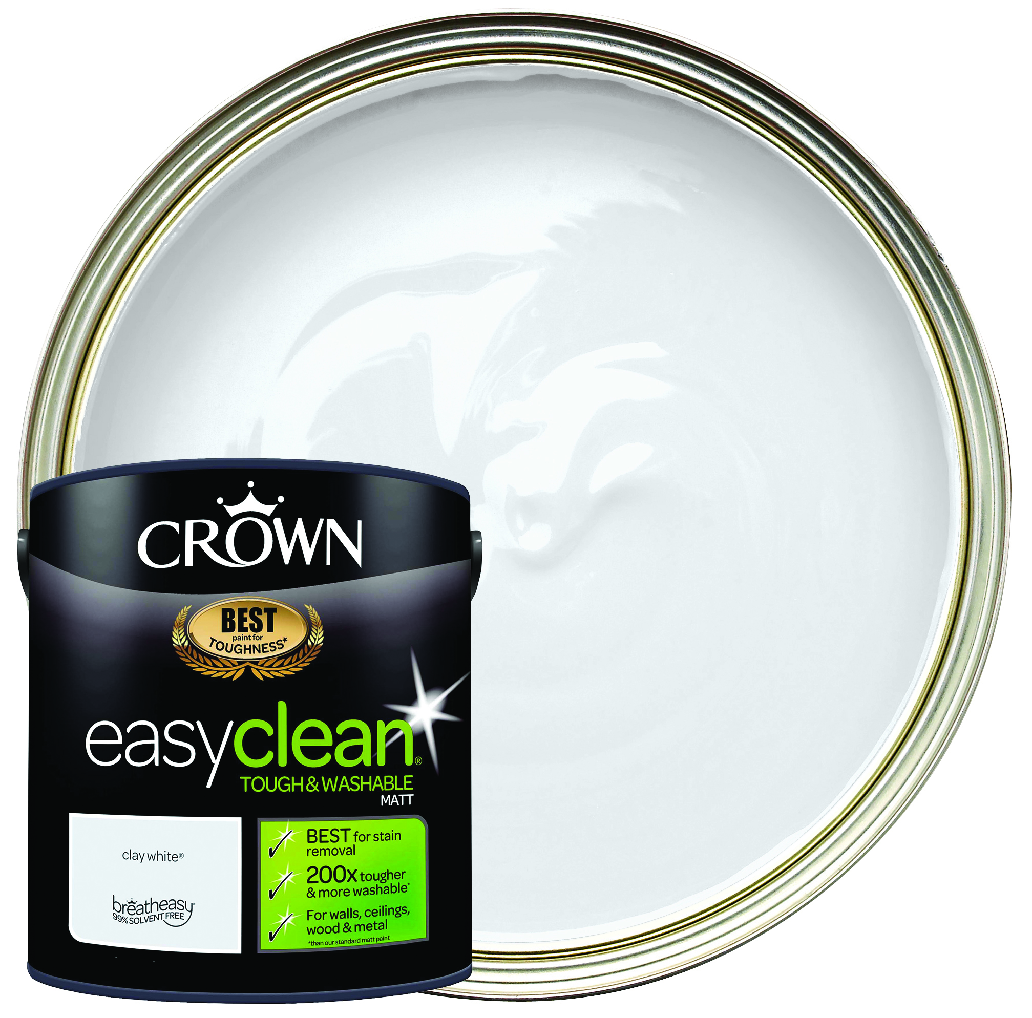 Crown Easyclean Matt Emulsion Paint - Clay White - 2.5L