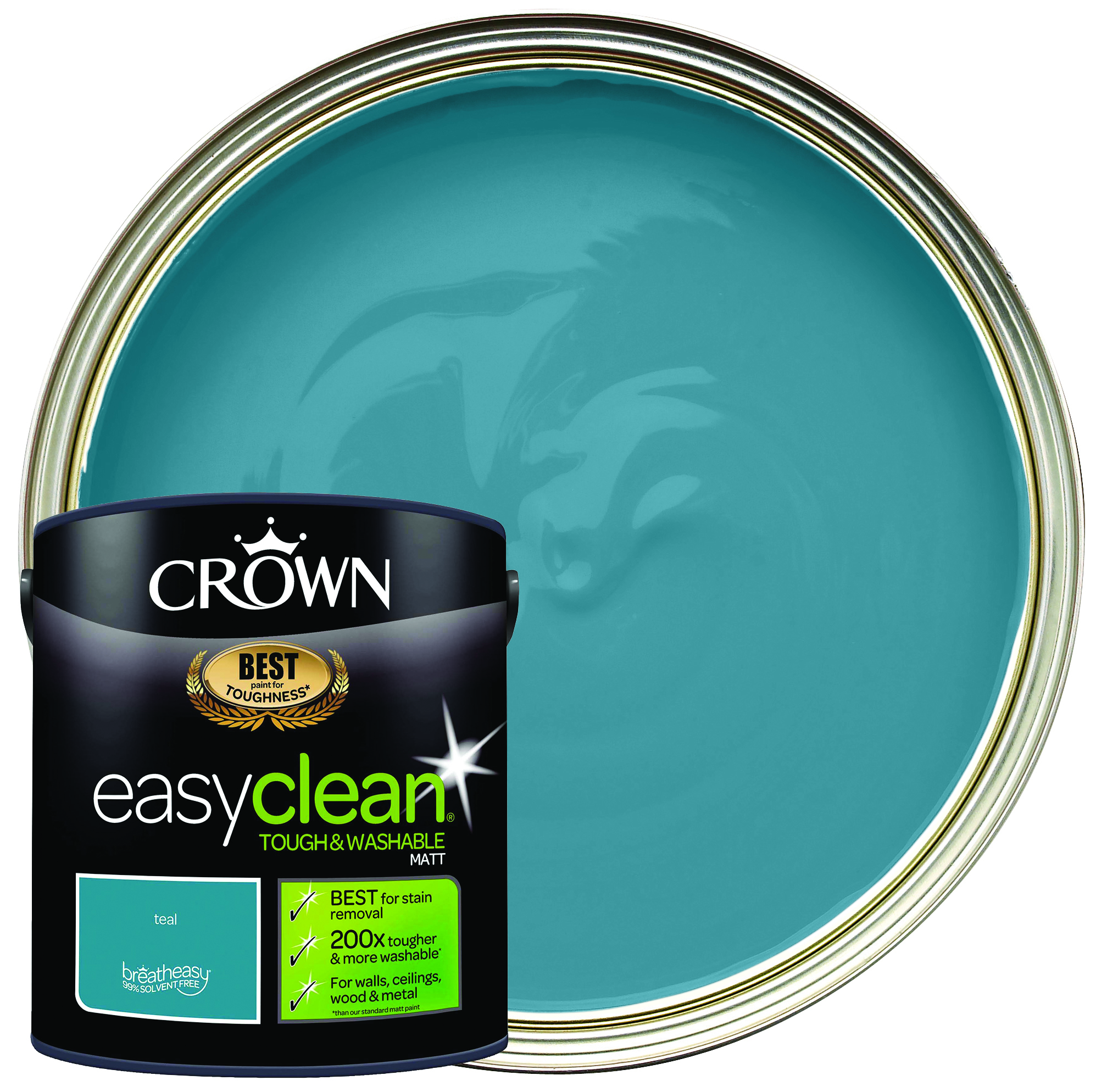 Image of Crown Easyclean Matt Emulsion Paint - Teal - 2.5L