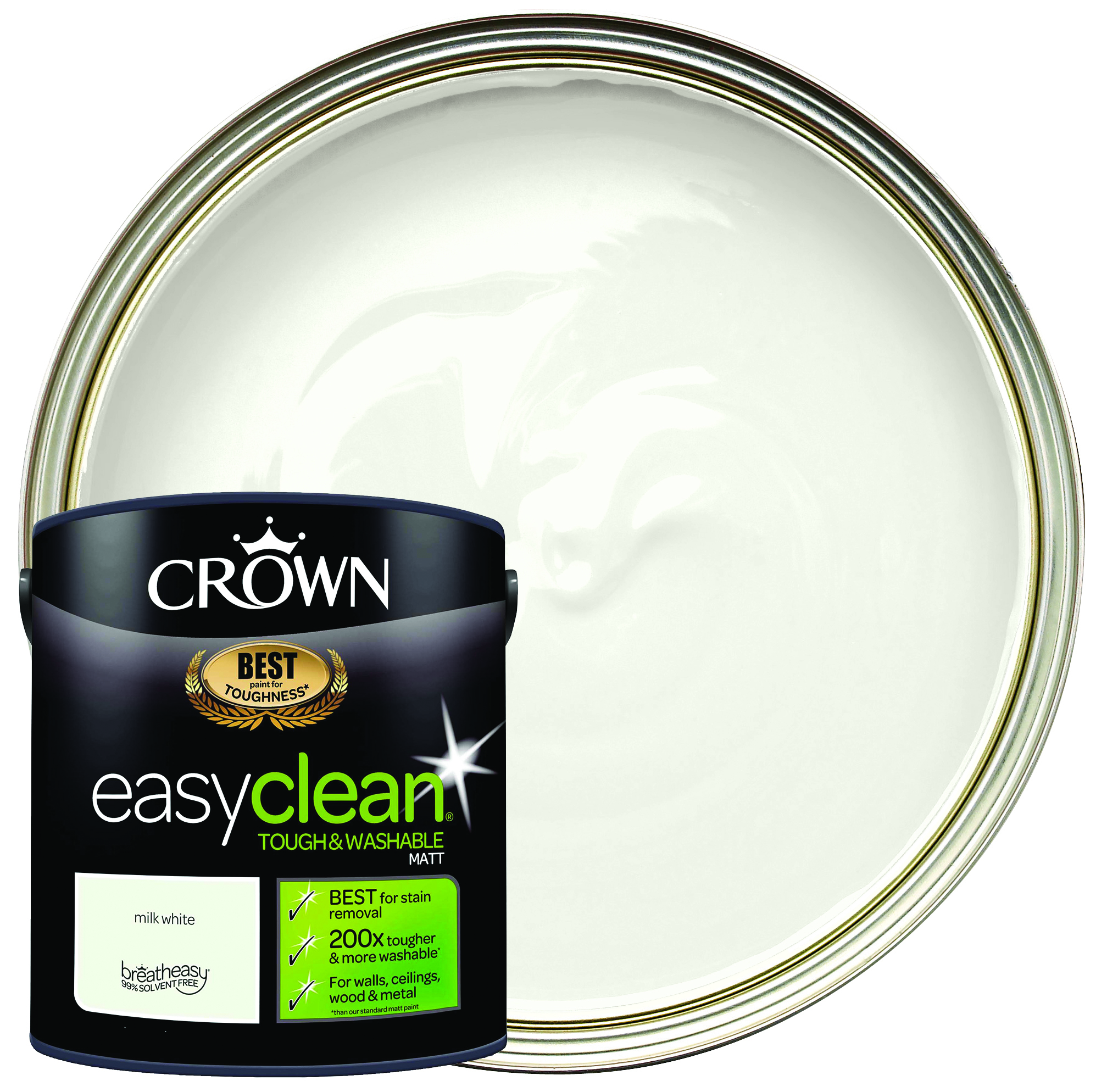 Crown Easyclean Matt Emulsion Paint - Milk White - 2.5L