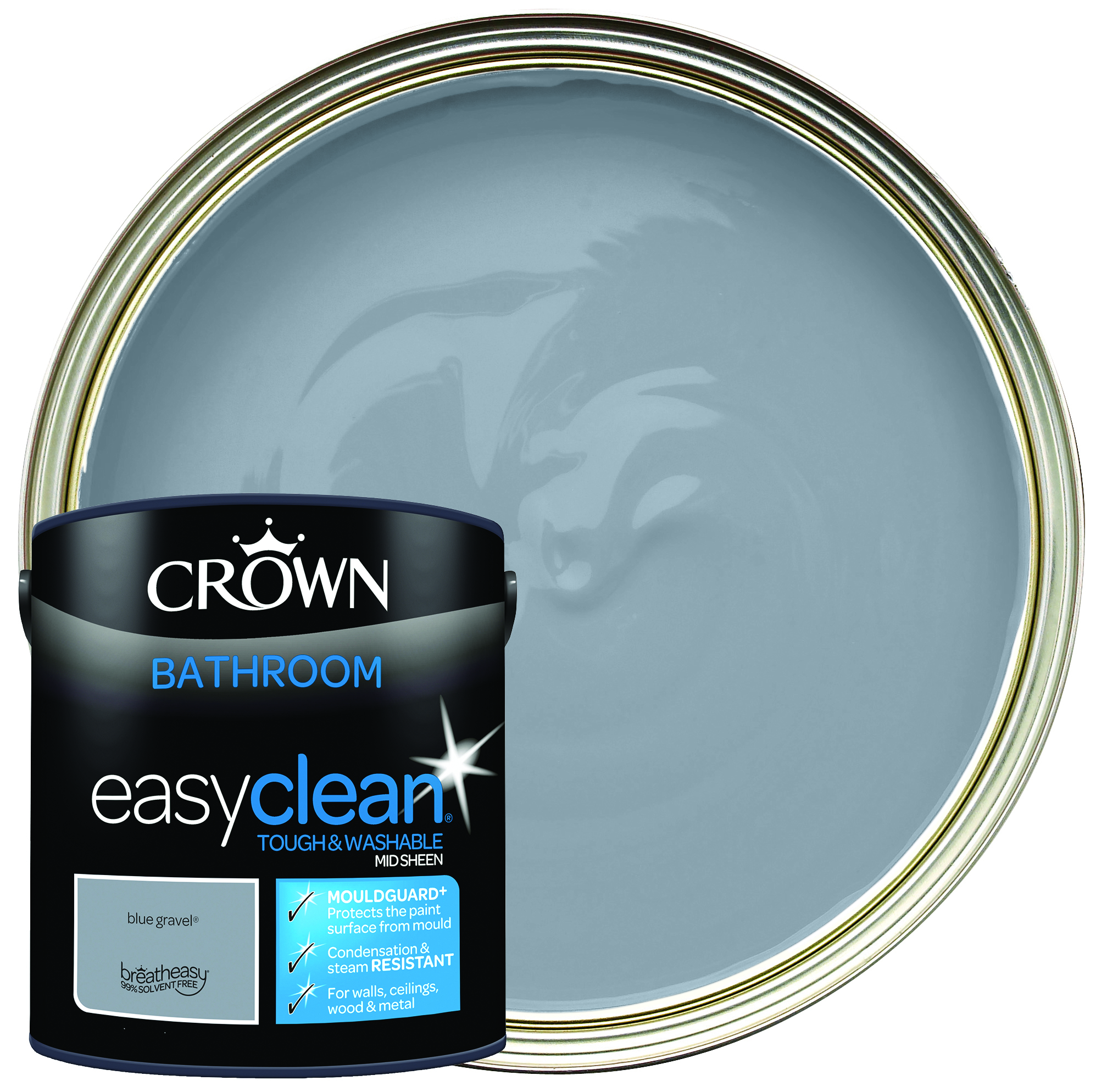 Image of Crown Easyclean Mid Sheen Emulsion Bathroom Paint - Blue Gravel - 2.5L