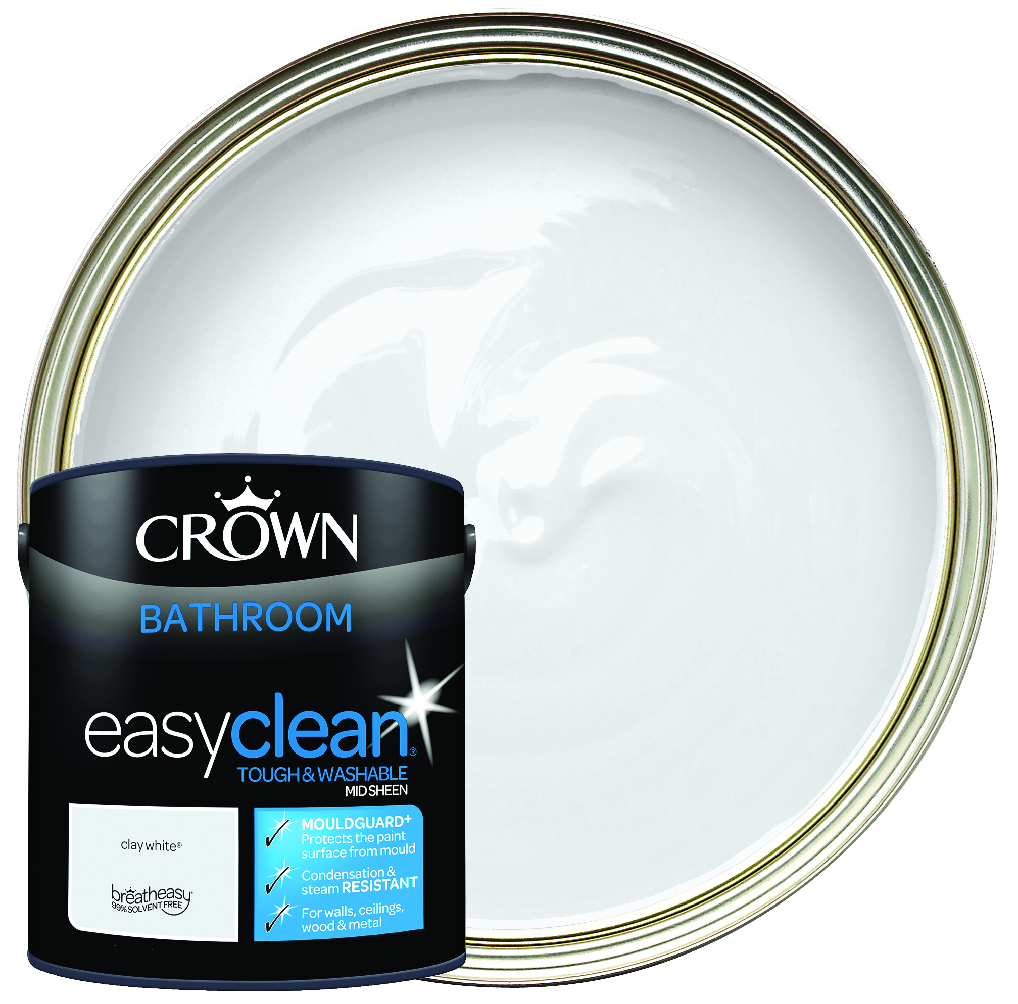 Image of Crown Easyclean Mid Sheen Emulsion Bathroom Paint - Clay White - 2.5L